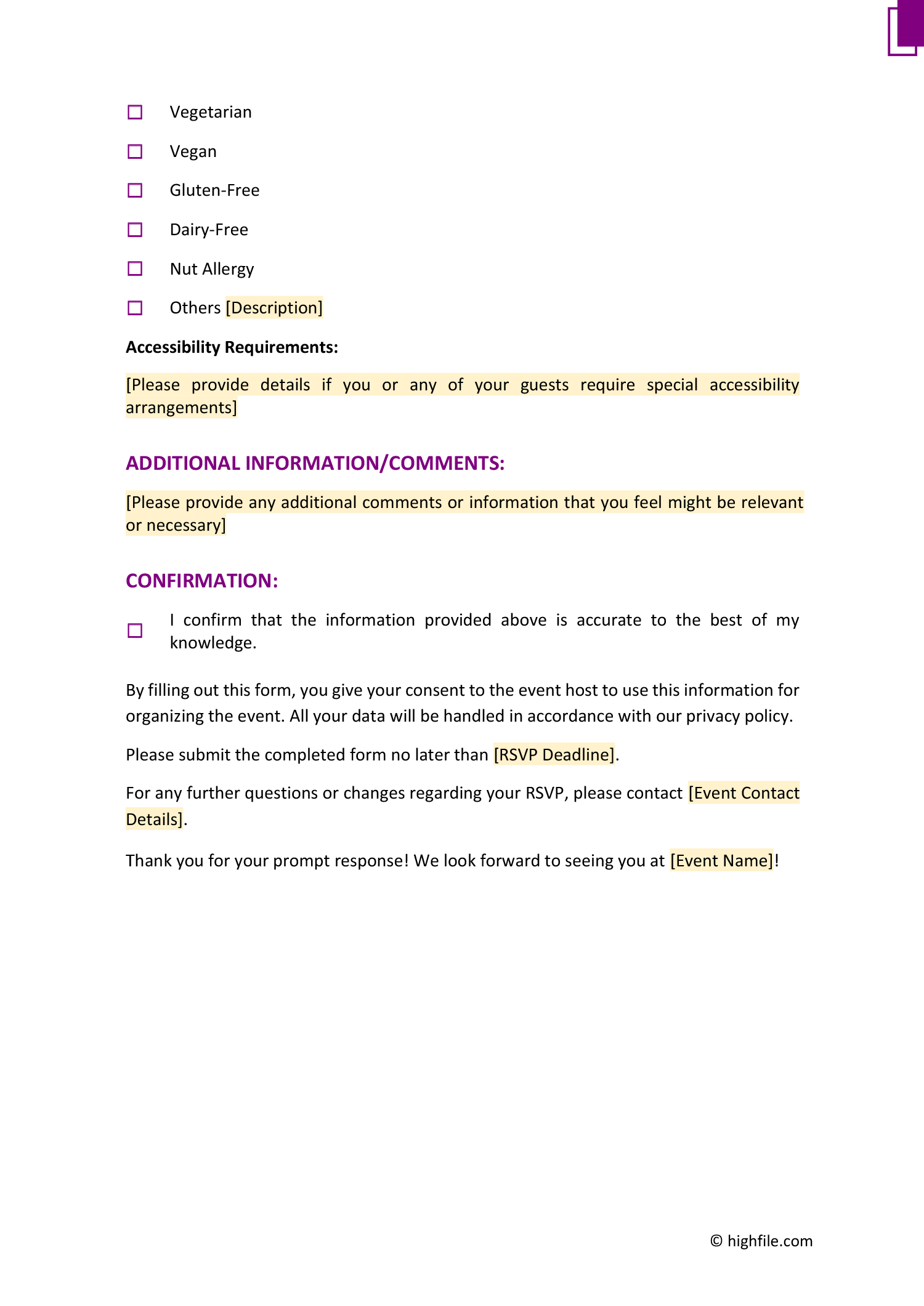 Rsvp Form Example Word Pdf Google Docs Highfile - Classic Full HD Gradient Photos | Free Download