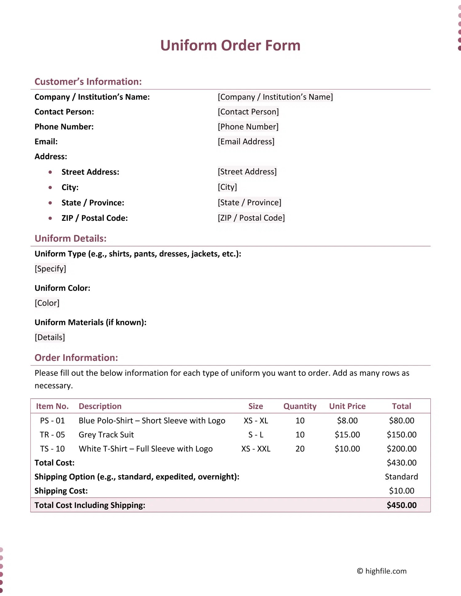 School Uniform Order Form Template - Best Ocean Wallpapers in Desktop