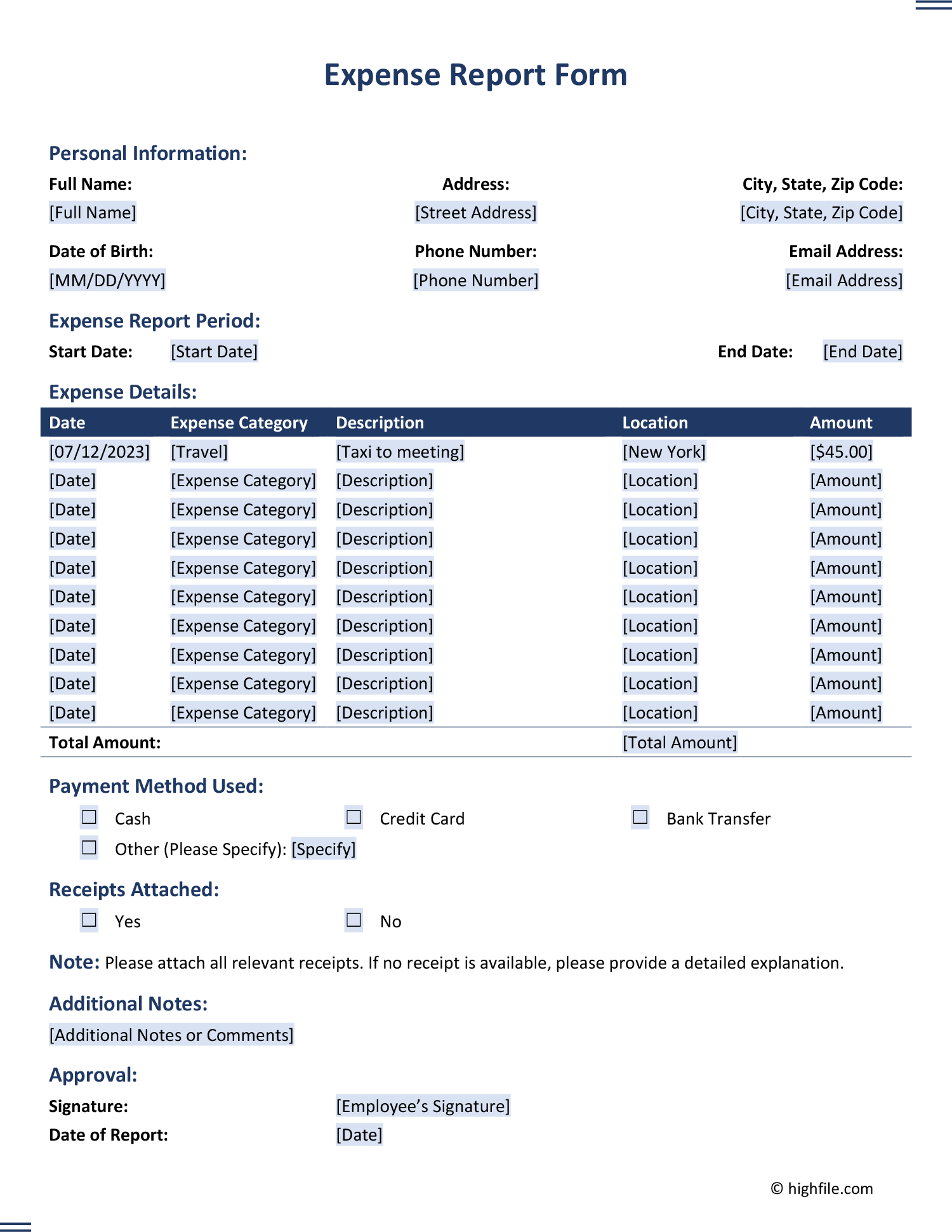 Expense Report Form - High Quality Gradient Picture - 4K
