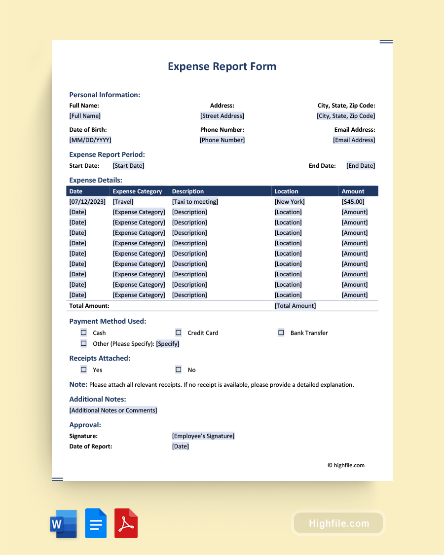 Expense Report Form Sample Forms - Light Photos - Artistic Ultra HD Collection