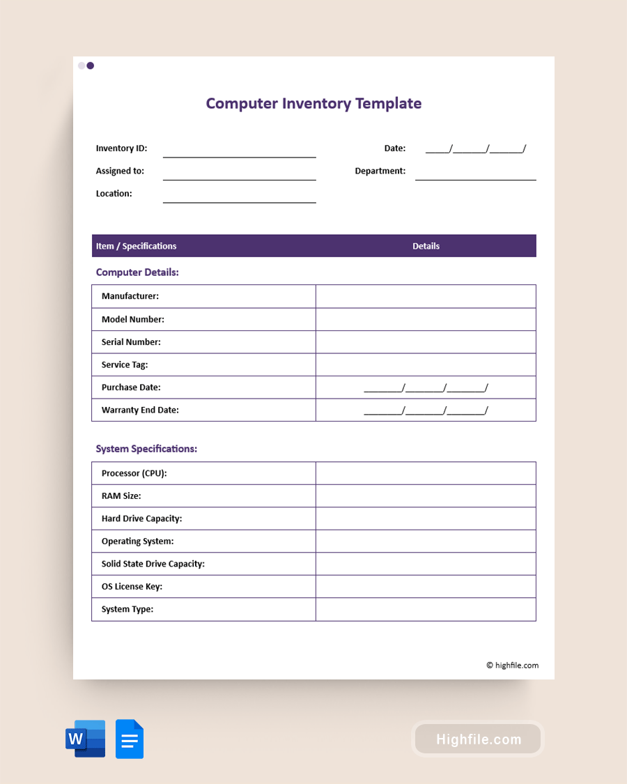 Free Printable Computer Inventory Template - Best Landscape Images in 4K