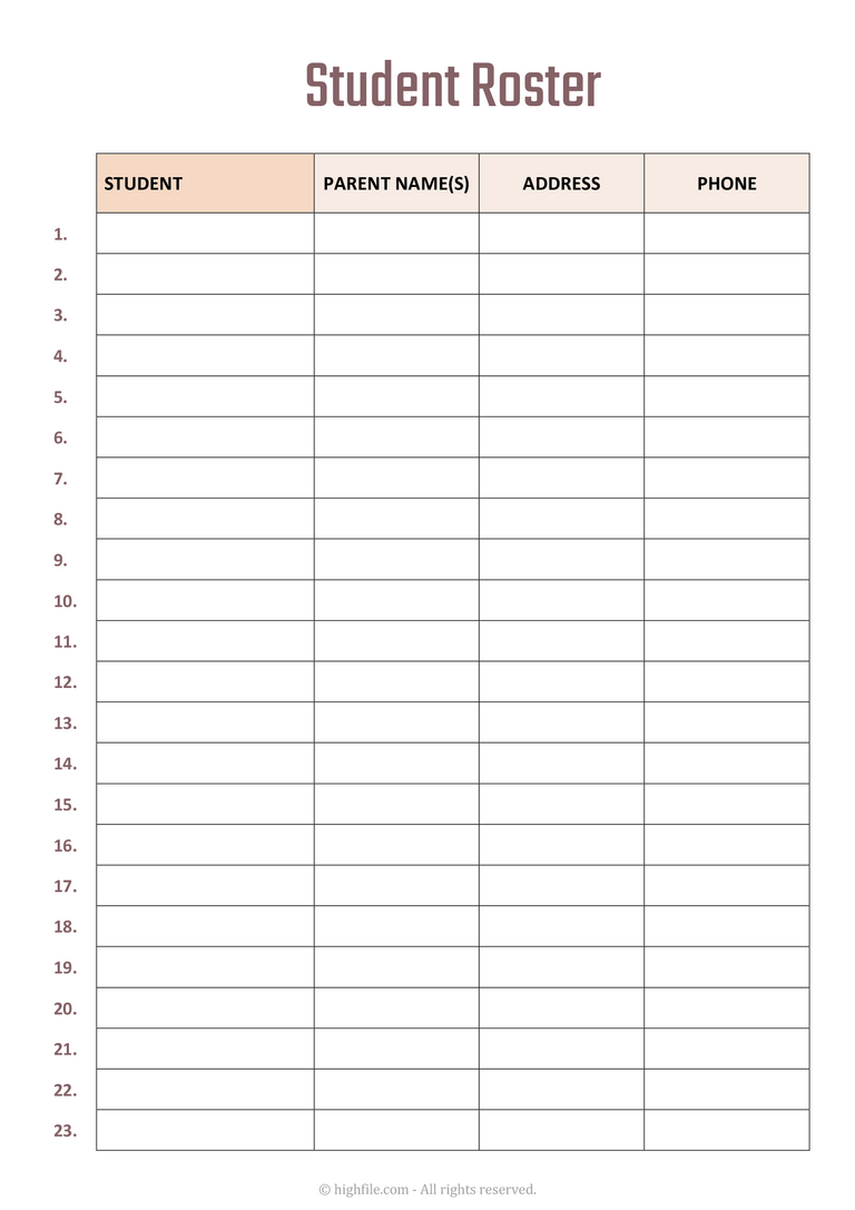 Class Roster Spreadsheet Pdf Excel Highfile