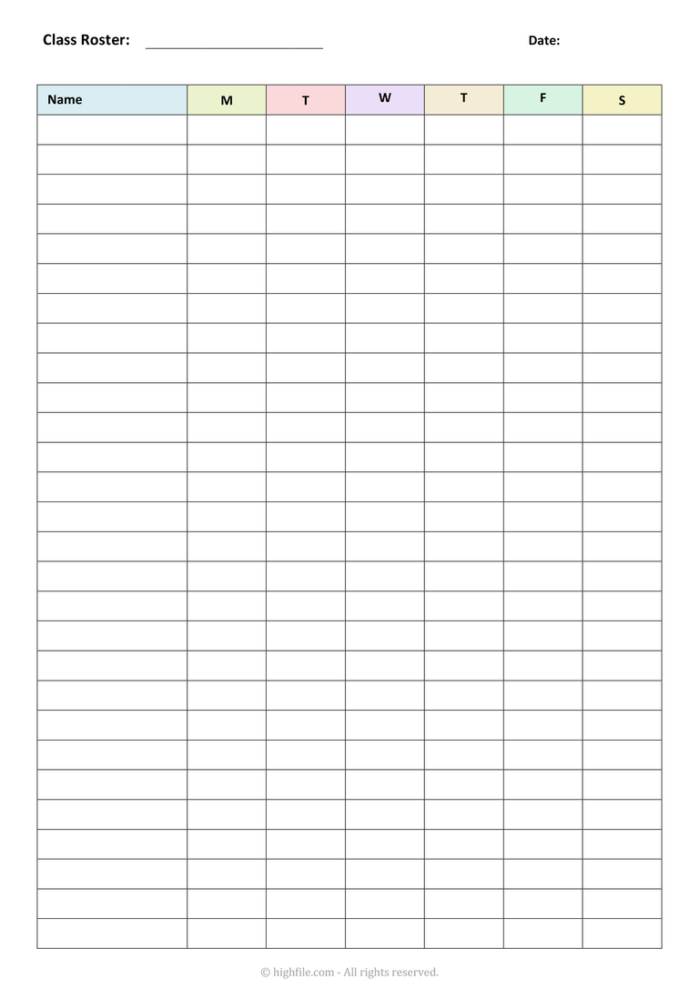 Class Roster Spreadsheet Pdf Excel Highfile