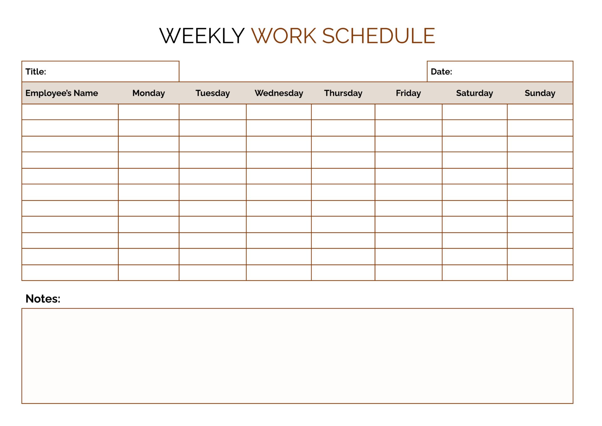 Weekly Work Schedule Template - Premium Landscape Image - 8K
