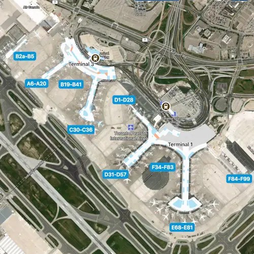 Pearson Airport Terminal 3 Departures Address Toronto Pearson YYZ OverviewMap 