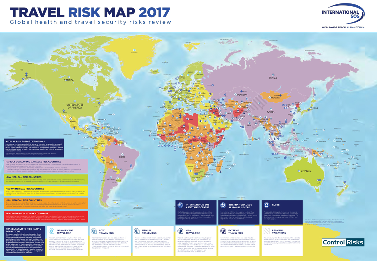 Don T Plan Your Trip Before You Check Out This Travel Risk Map SOS Travel Risk Map 2017 