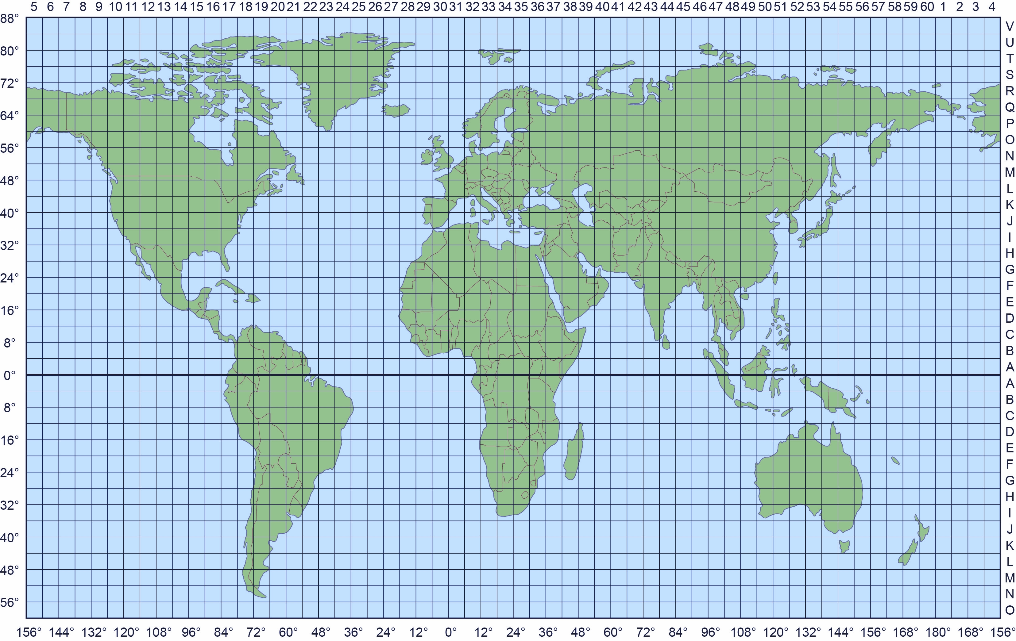 World Map With Latitude And Longitude Grid.