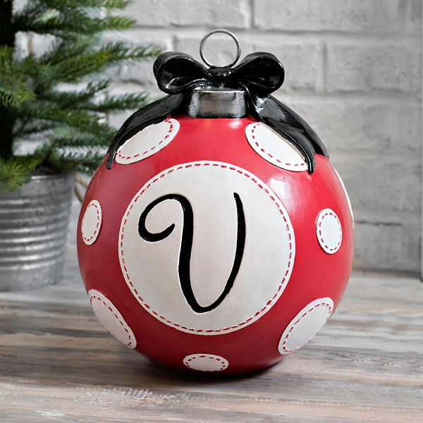 Image # 1807684 by busrat. Red Polka Dot Monogram V Christmas Ornament Statue Kirklands