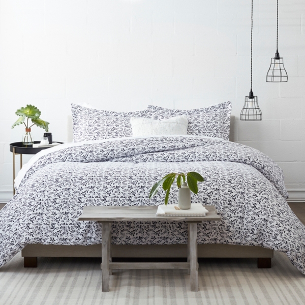 Made of tencel and silk. navy vines 3 pc king duvet cover set
