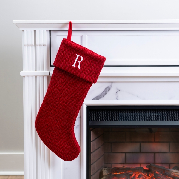 Nicholas square® cable knit monogram christmas stocking. Red Knit Monogram R Stocking Kirklands