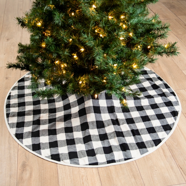 St Nicholas Square Buffalo Plaid Pom Poms Christmas Tree Skirt