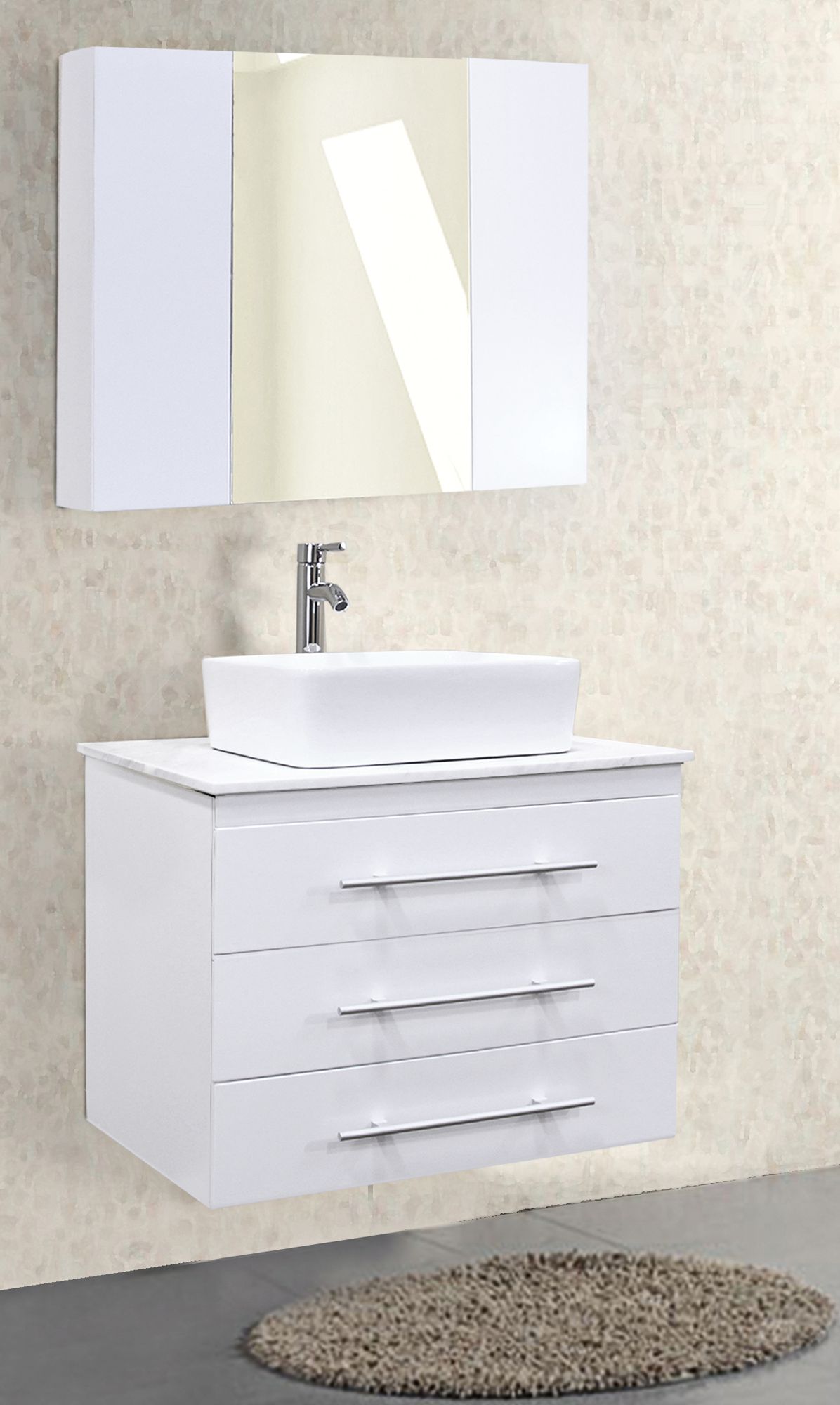 Following the ergonomics, all the product forms have the rounded edges and angles. Portland White 30" Wide Single Sink Floating Vanity Set