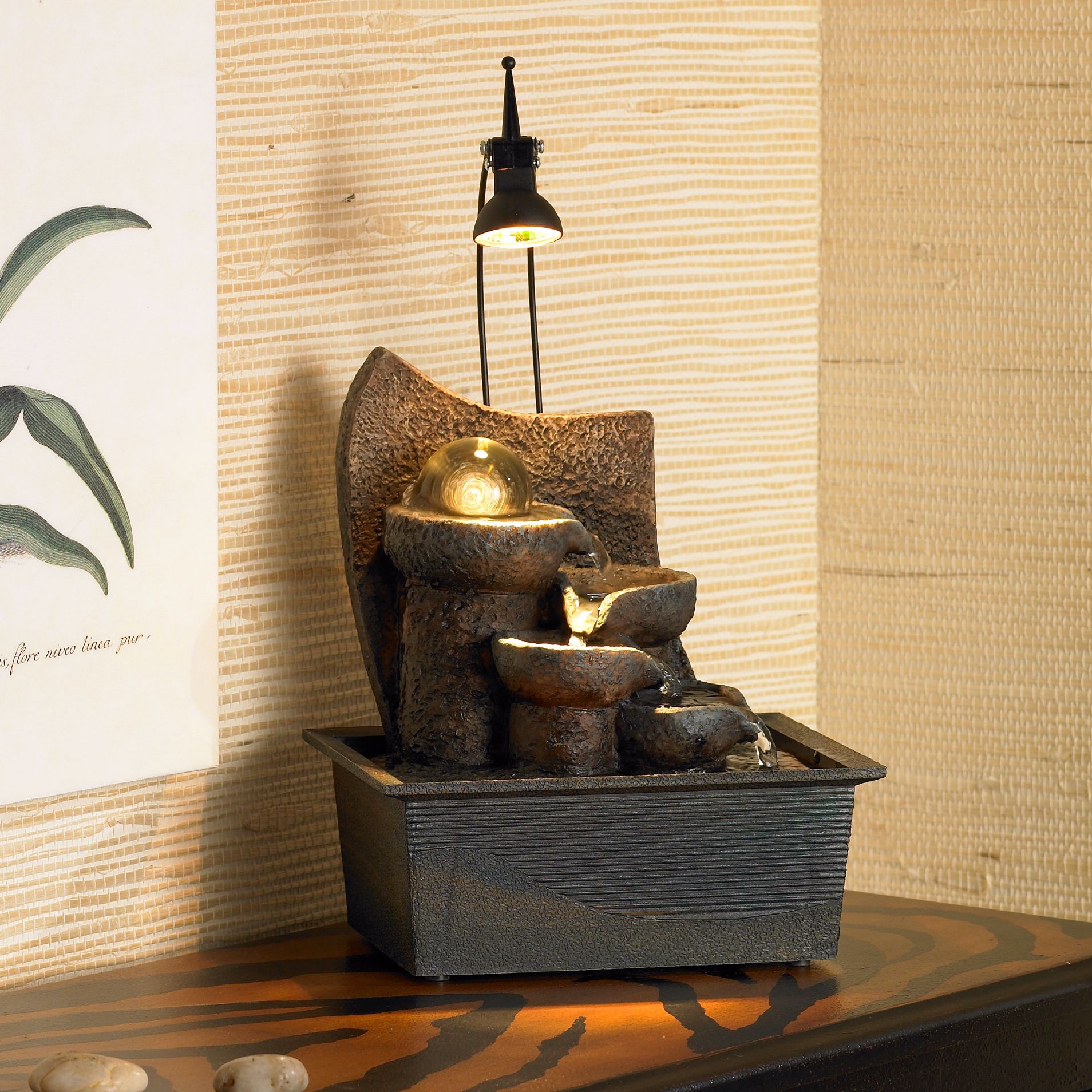 Zen indoor tabletop water fountain with light led 10" cascading for