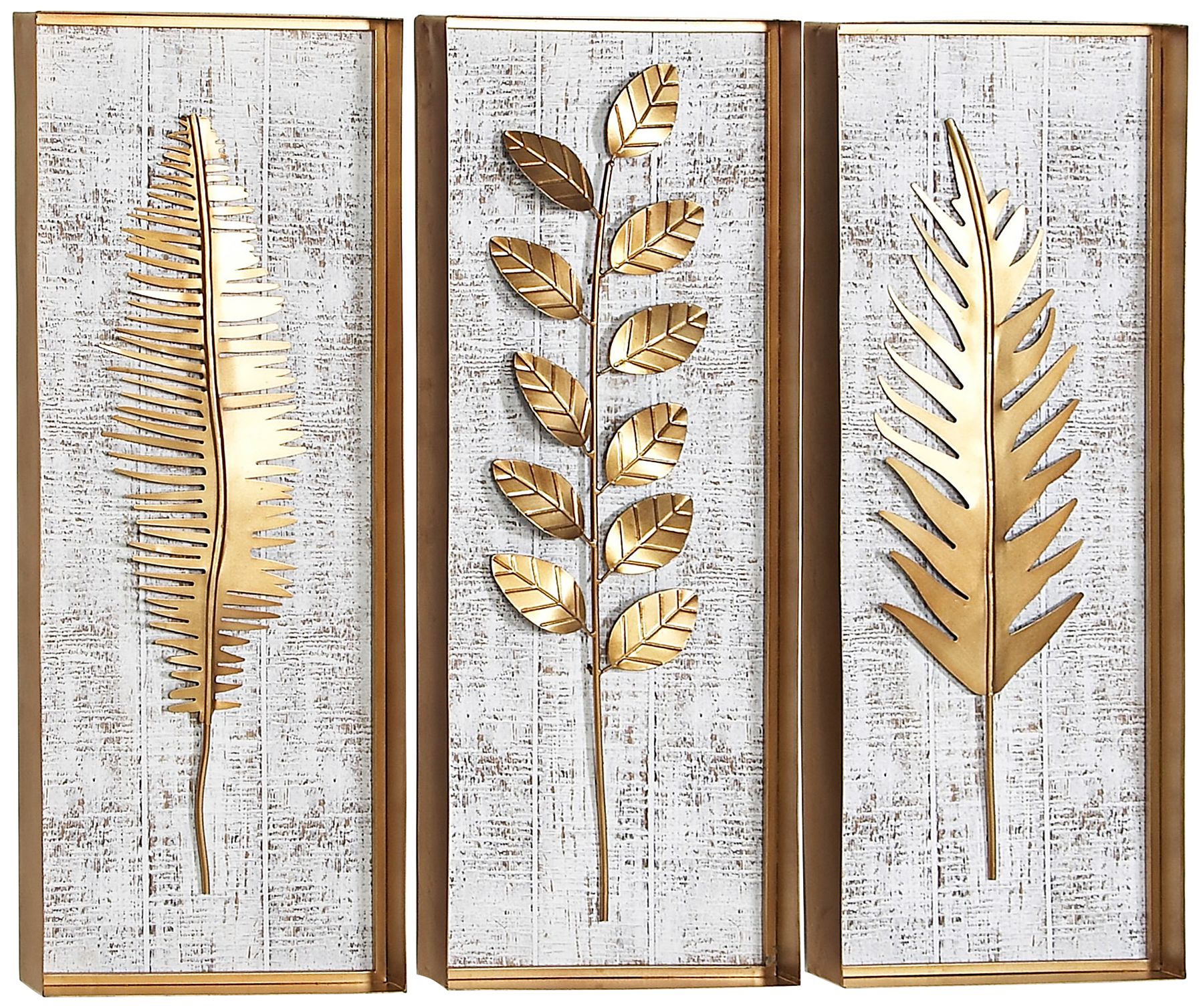 Natural 32 H Rectangular Wood And Metal 3 Piece Wall Art Set