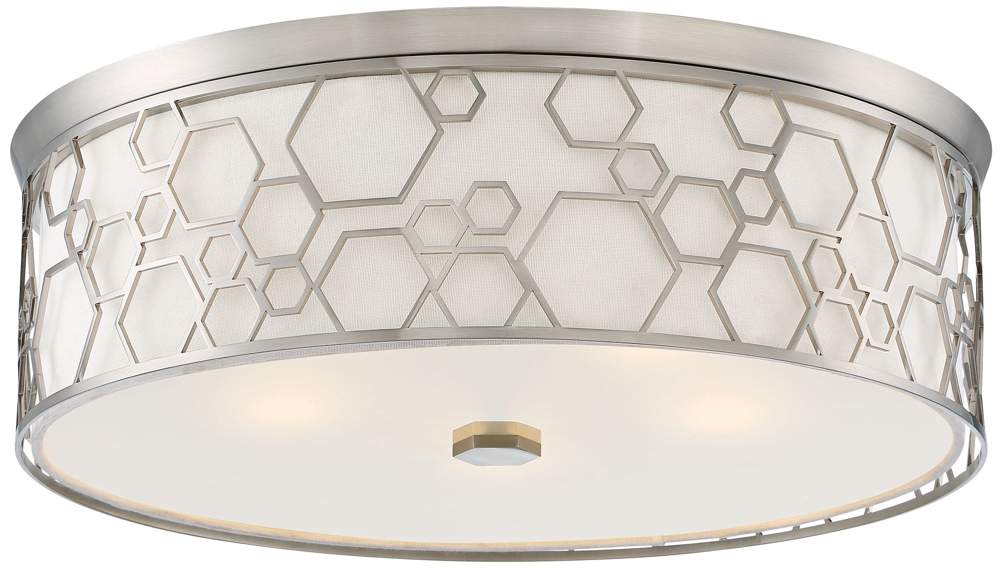 Flush mount 20" wide brushed nickel drum led ceiling light