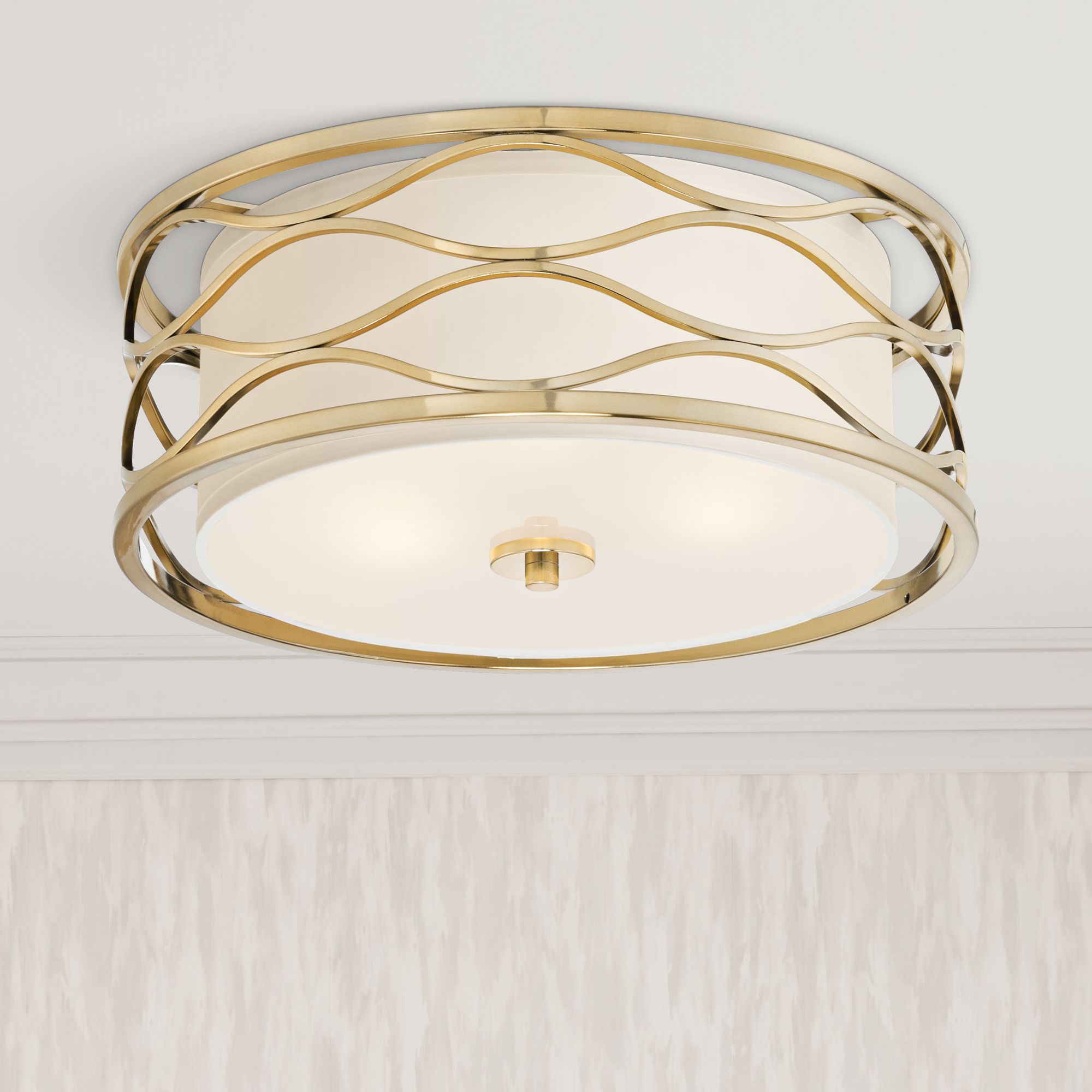 Modern ceiling light flush mount fixture plated gold 16" for bedroom