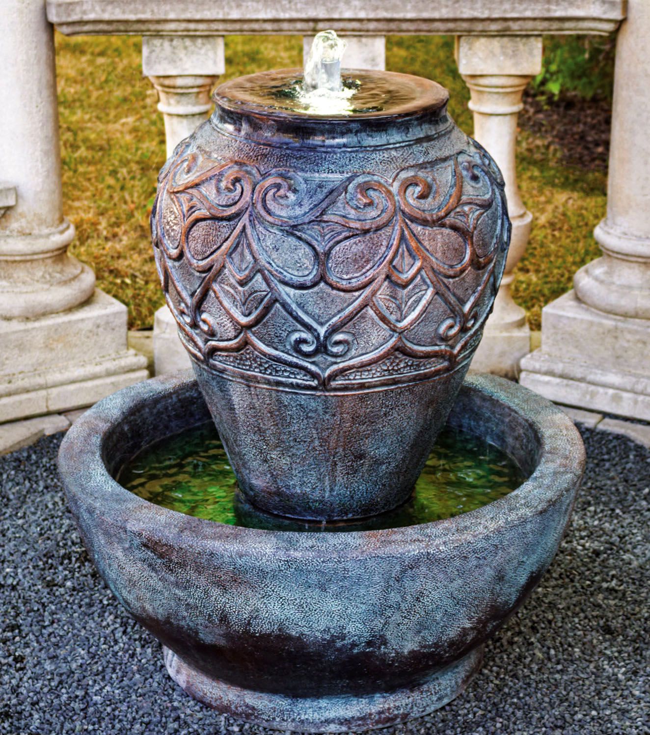 bali urn 33 1/2" high bronze patina led outdoor fountain 95m01 on lamps plus outdoor fountains