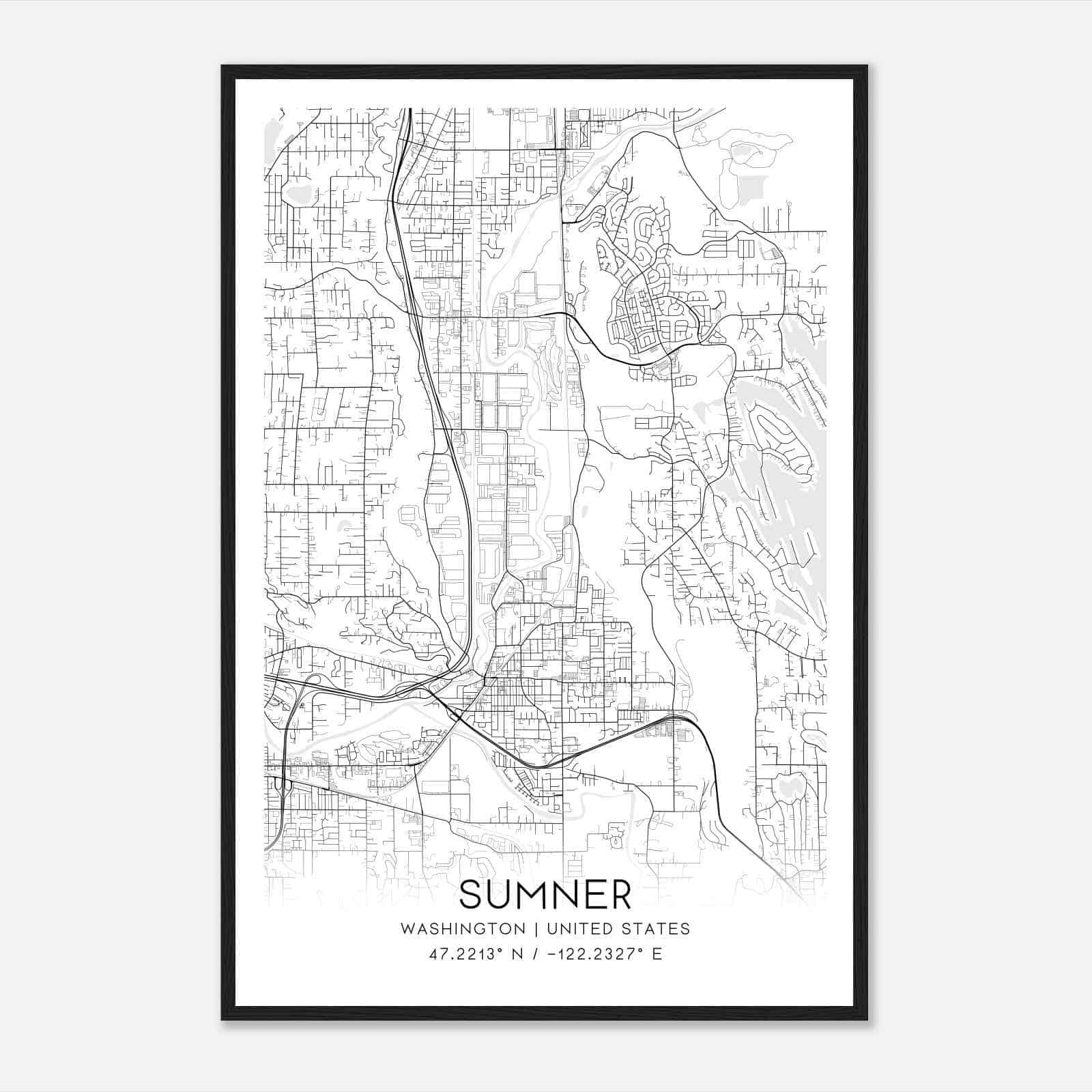 Sumner Washington Map Poster Modern Home Decor Wall Art Print Custom 