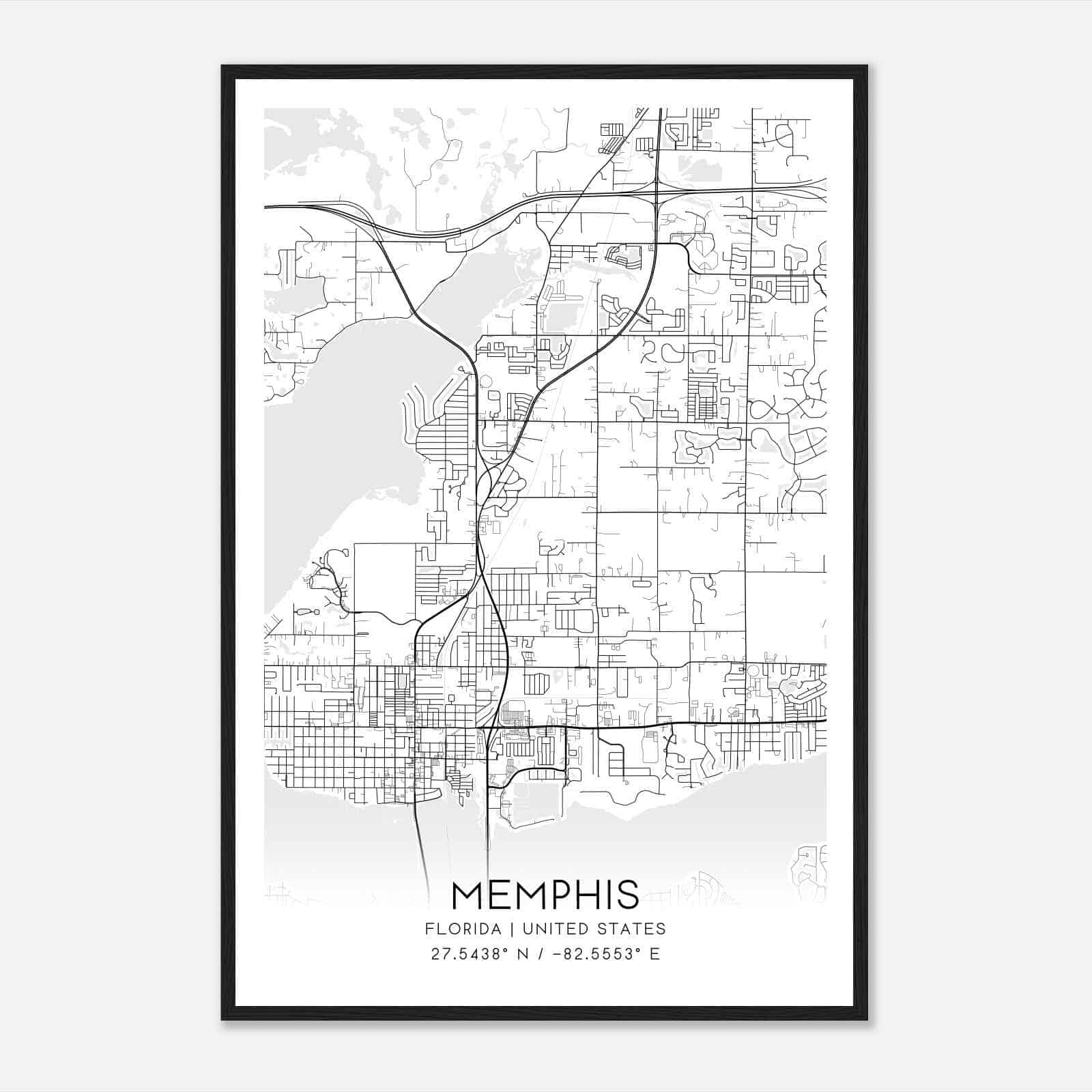 Memphis Florida Map Poster Modern Home Decor Wall Art Print Custom 