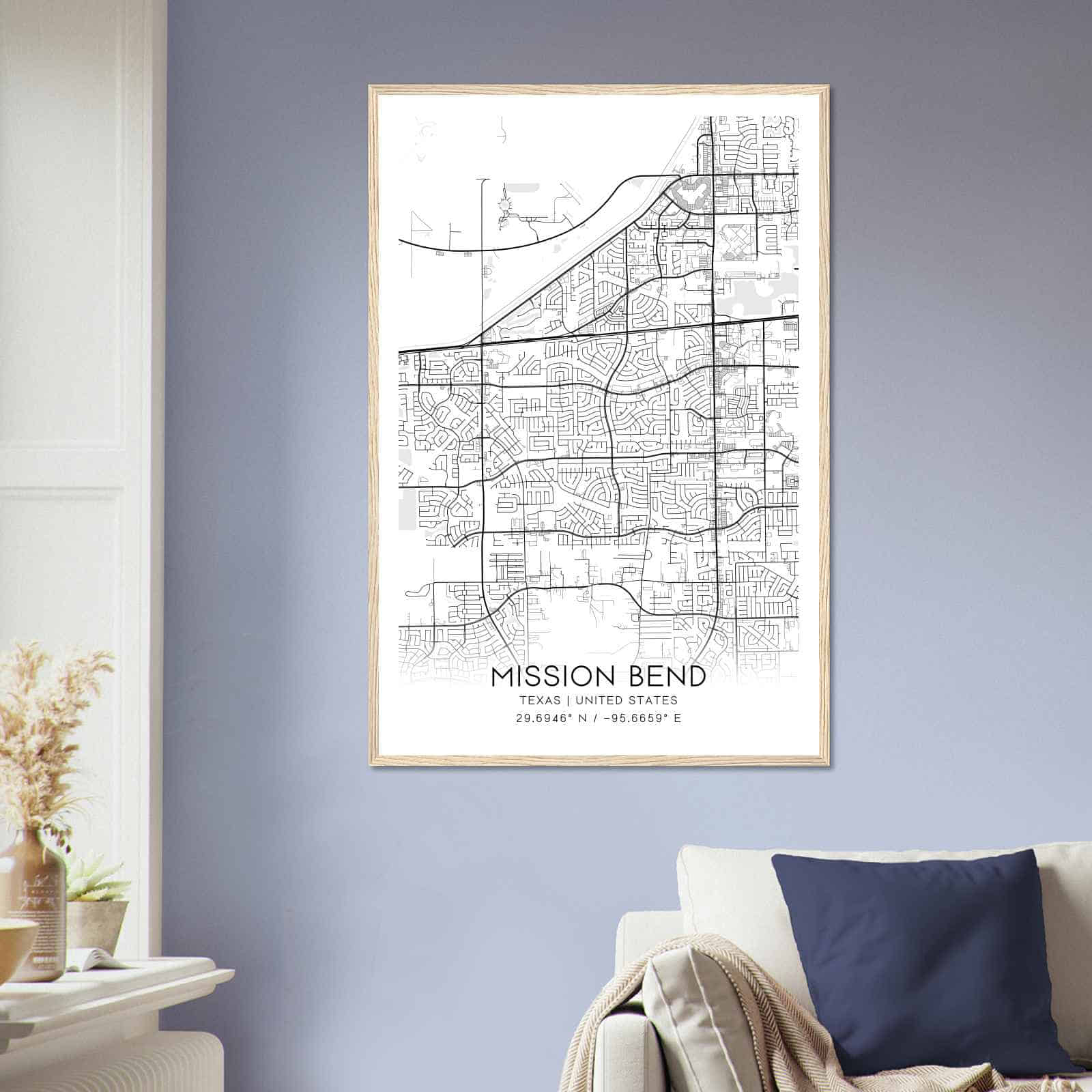 Mission Bend Texas Map Poster Modern Home Decor Wall Art Print 