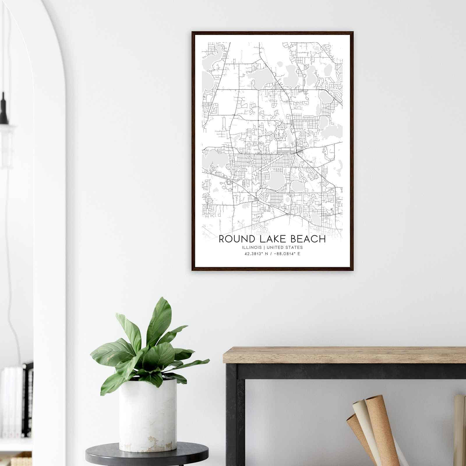 Round Lake Beach Illinois Map Poster Modern Home Decor Wall Art Print 
