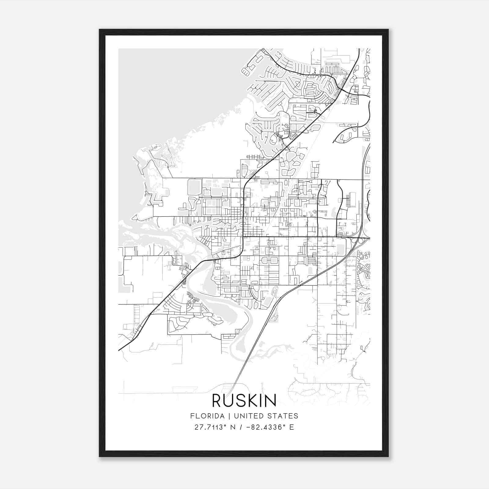 Ruskin Florida Map Poster Modern Home Decor Wall Art Print Custom 