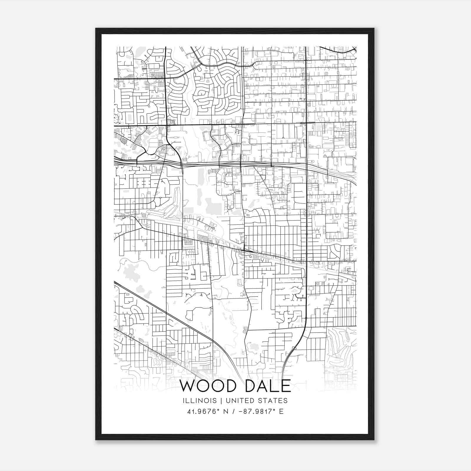 Wood Dale Illinois Map Poster Modern Home Decor Wall Art Print 