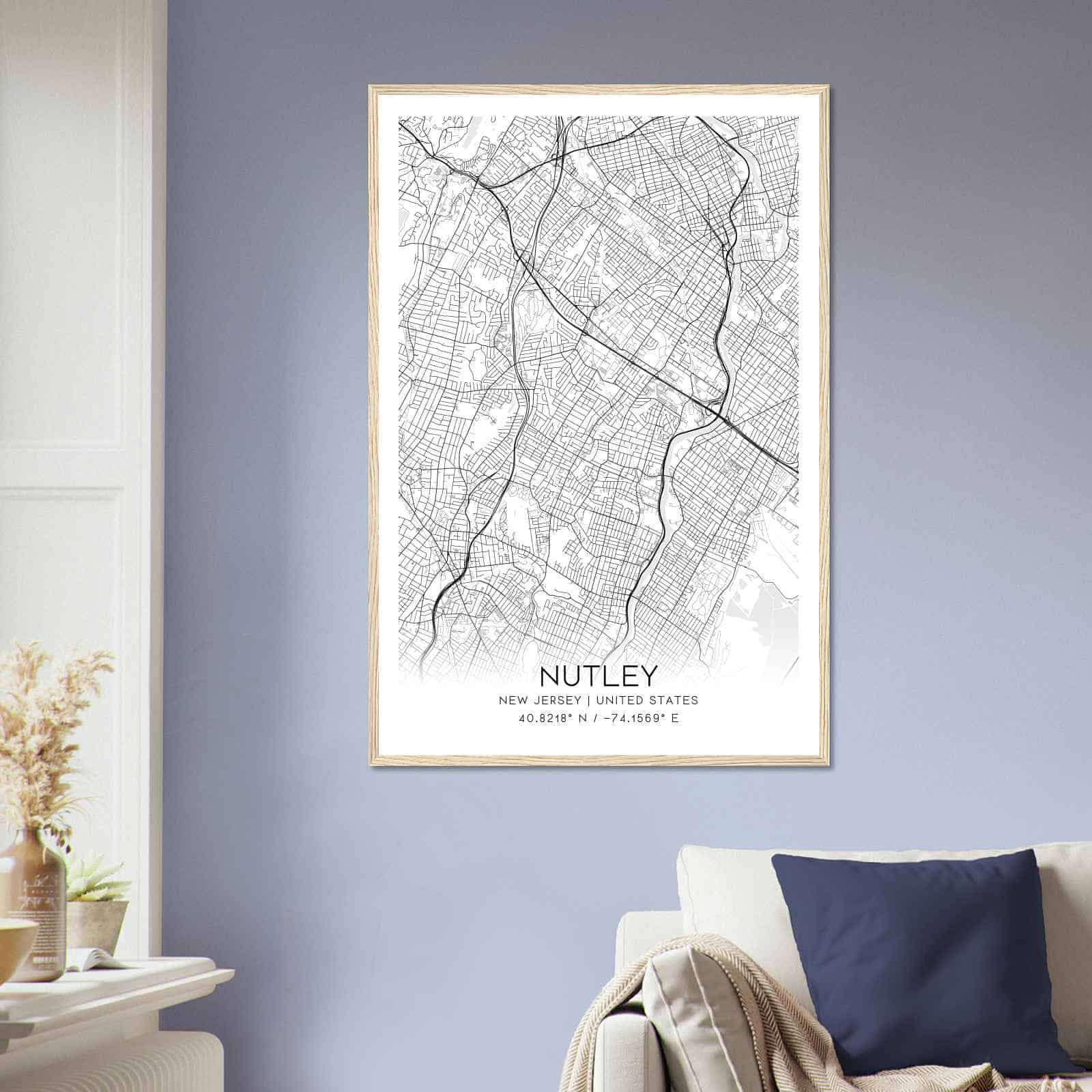 Nutley New Jersey Map Poster Modern Home Decor Wall Art Print Custom 