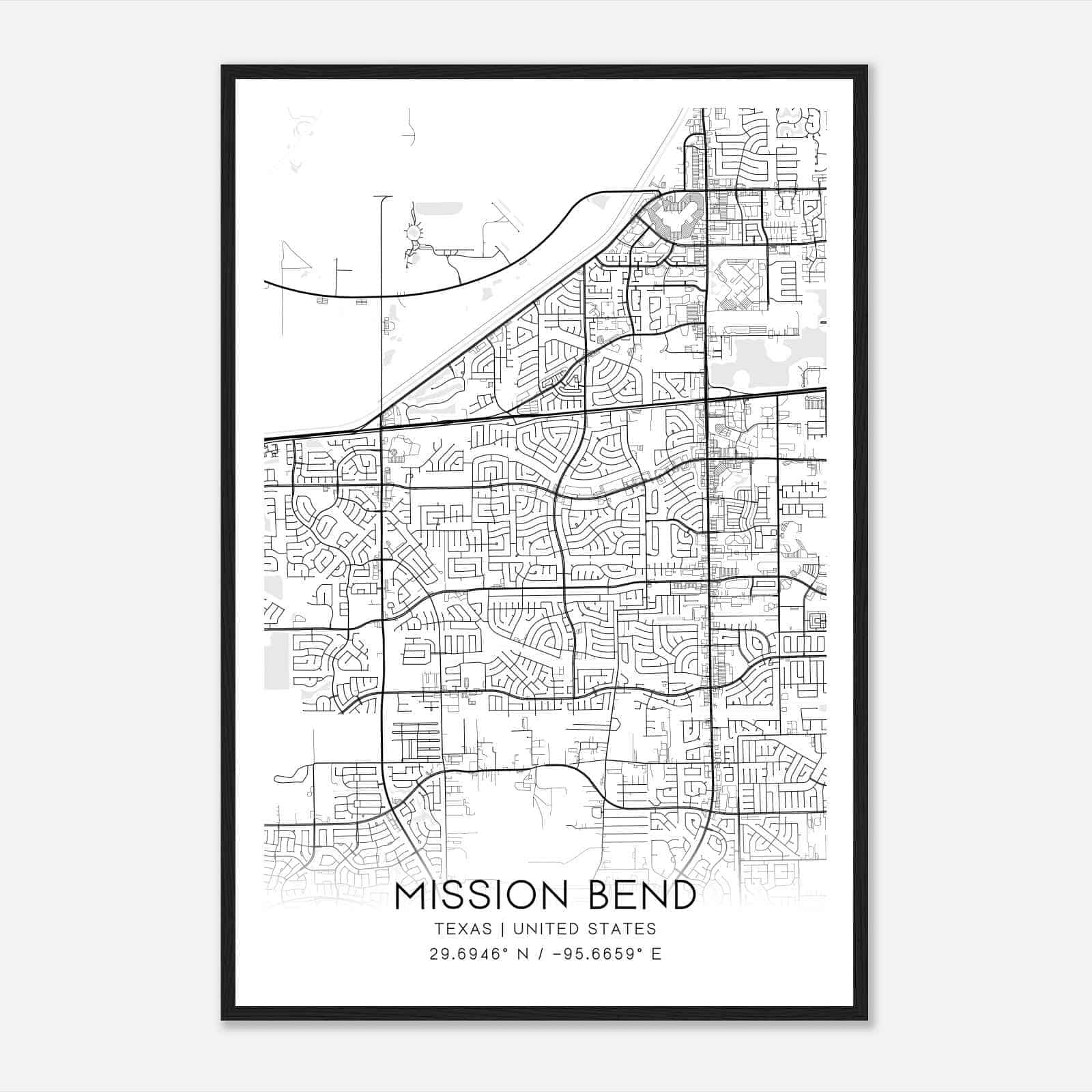 Mission Bend Texas Map Poster Modern Home Decor Wall Art Print 