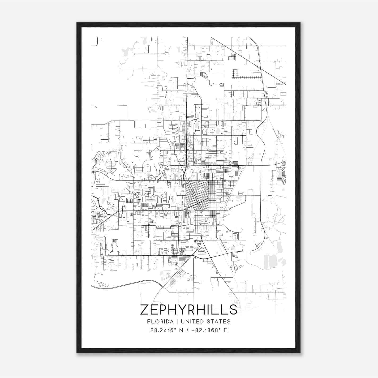 Zephyrhills Florida Map Poster Modern Home Decor Wall Art Print.