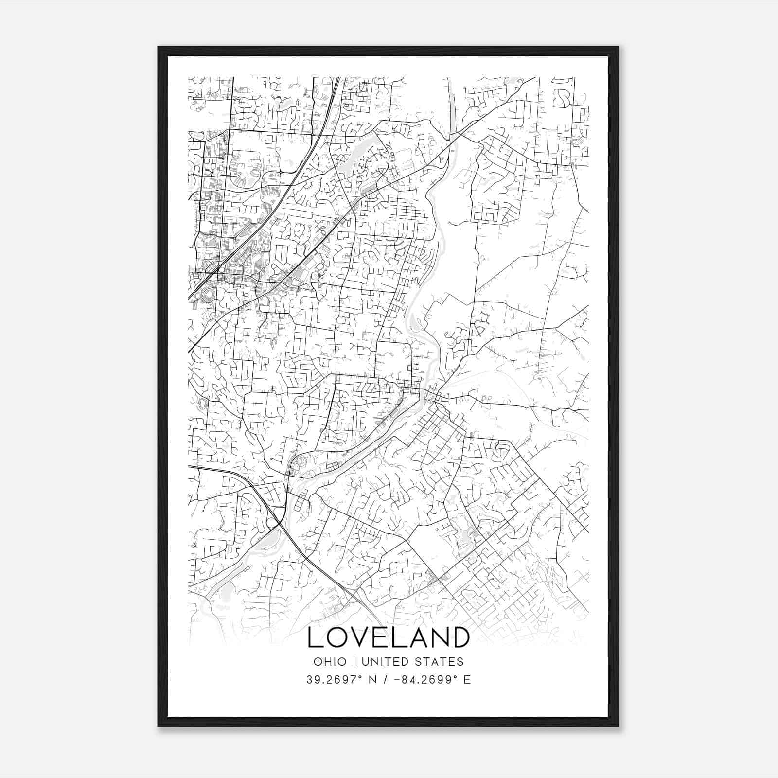 Loveland Ohio Map Poster Modern Home Decor Wall Art Print Custom 