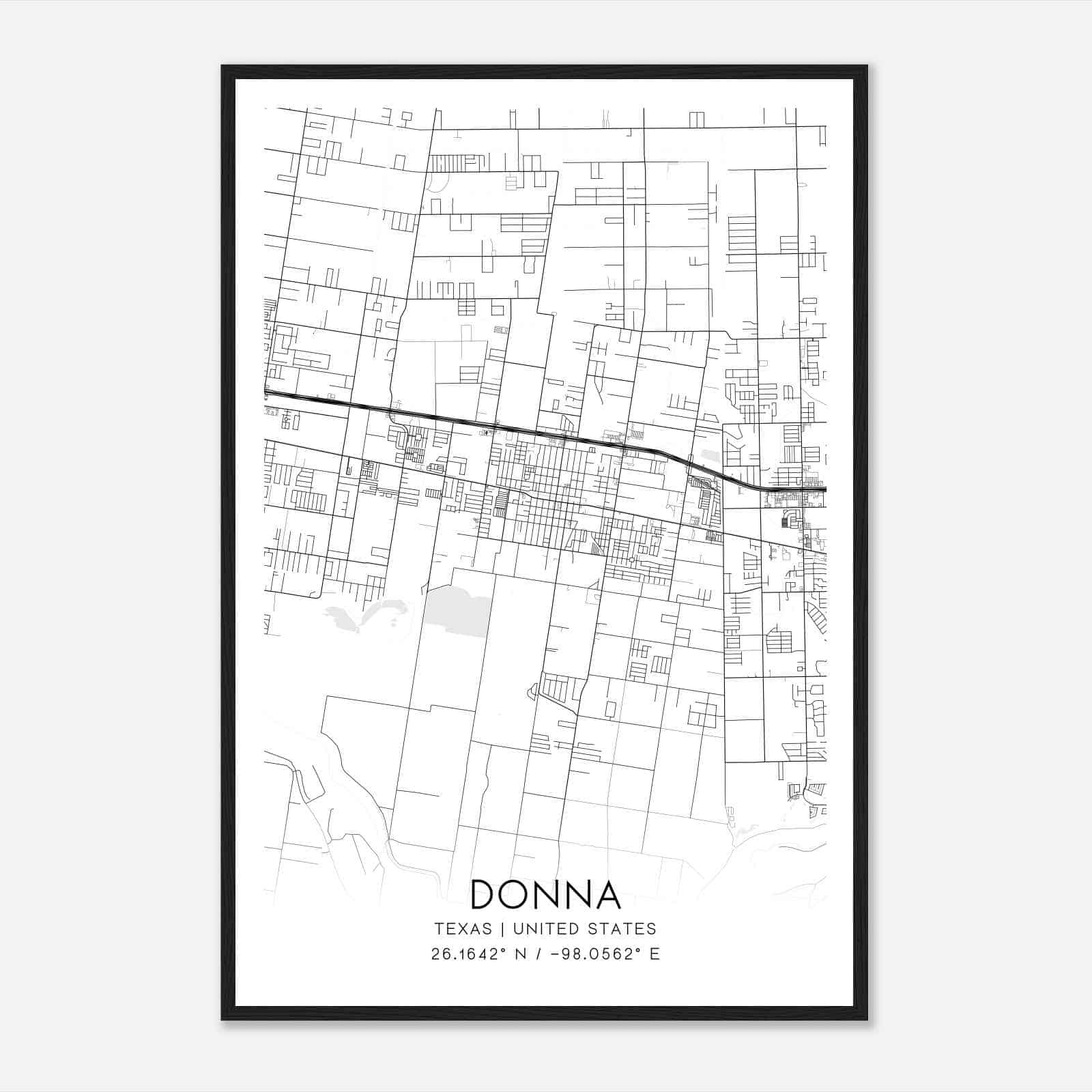 Donna Texas Map Poster Modern Home Decor Wall Art Print Custom Maps 