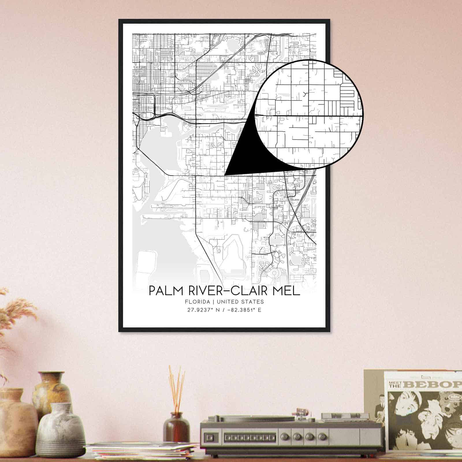 Palm River Clair Mel Florida Map Poster Modern Home Decor Wall Art.