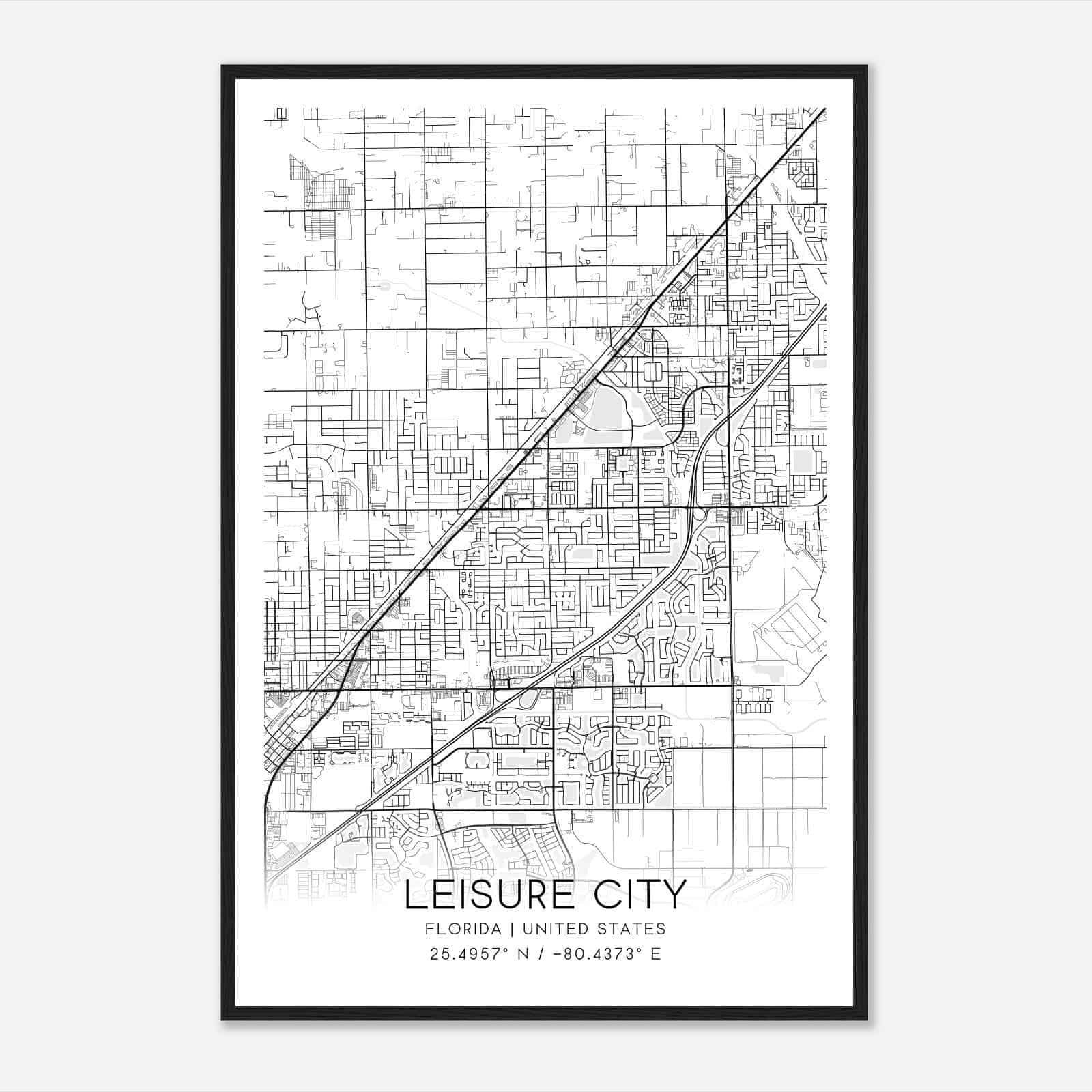 Leisure City Florida Map Poster Modern Home Decor Wall Art Print.