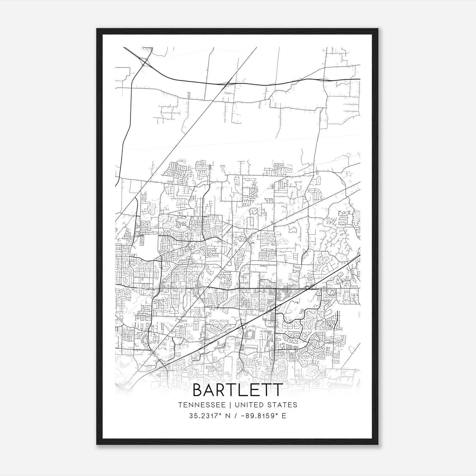 Bartlett Tennessee Map Poster Modern Home Decor Wall Art Print 
