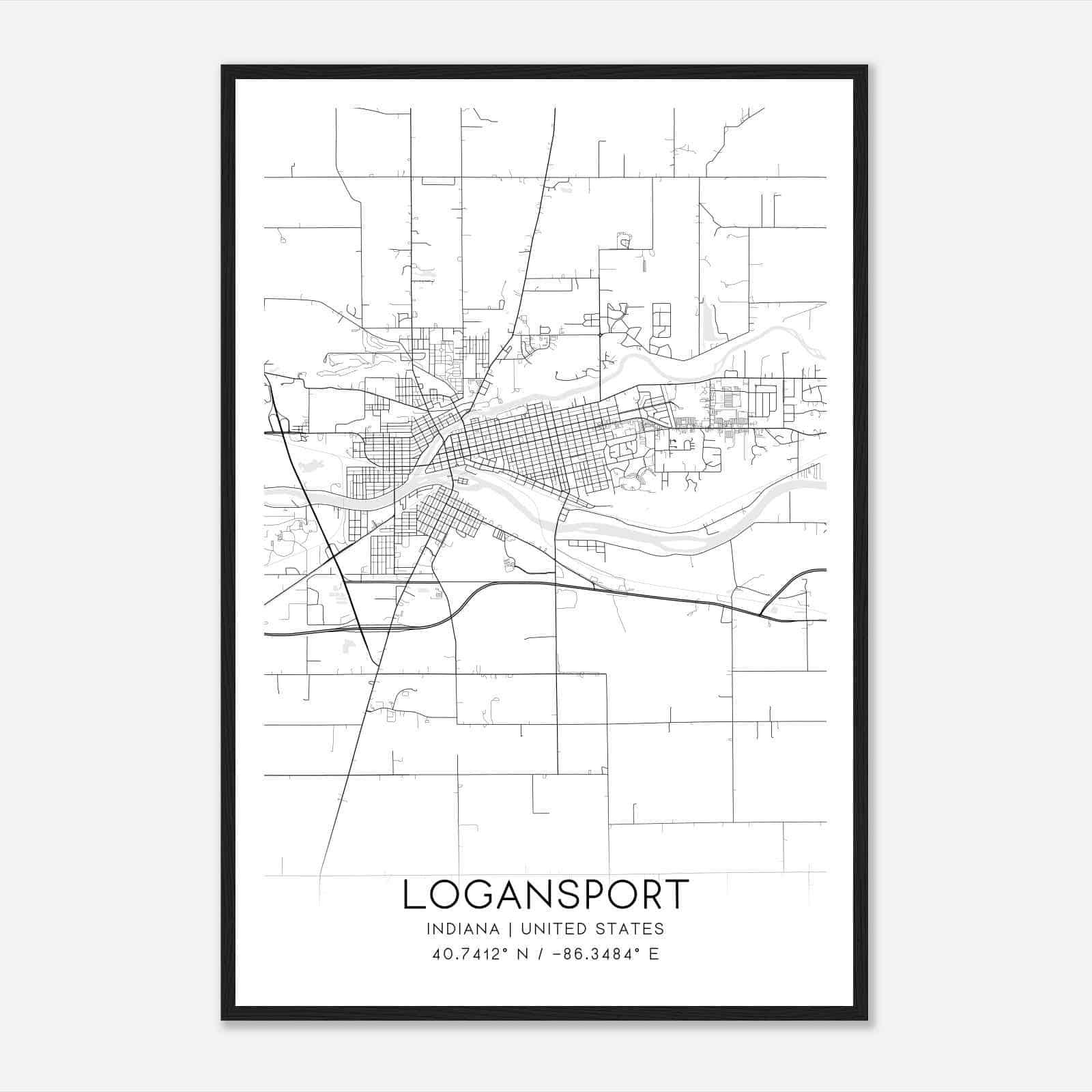 Logansport Indiana Map Poster Modern Home Decor Wall Art Print.