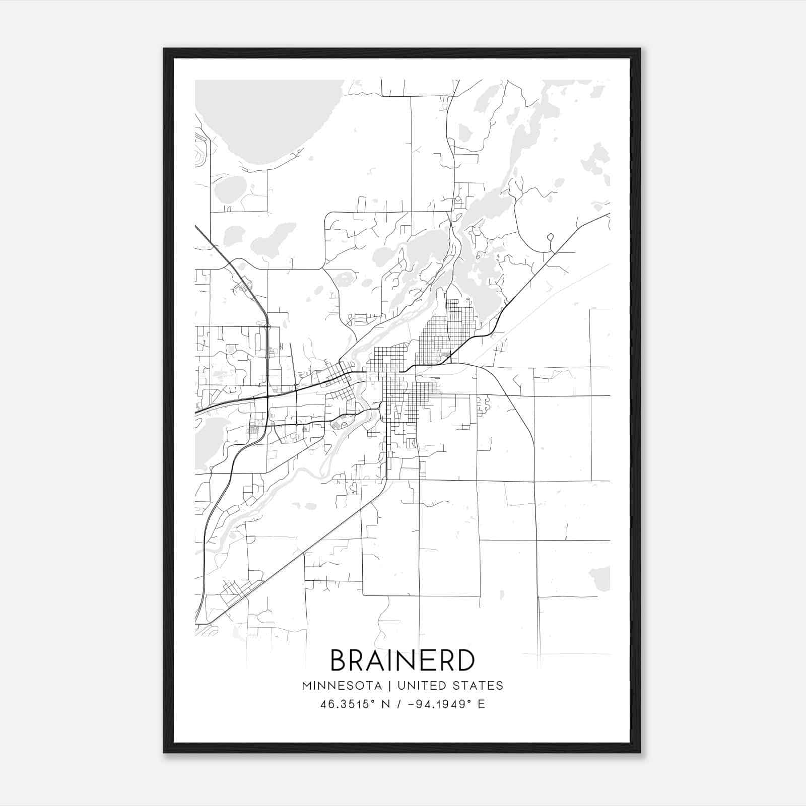 Brainerd Minnesota Map Poster Modern Home Decor Wall Art Print 