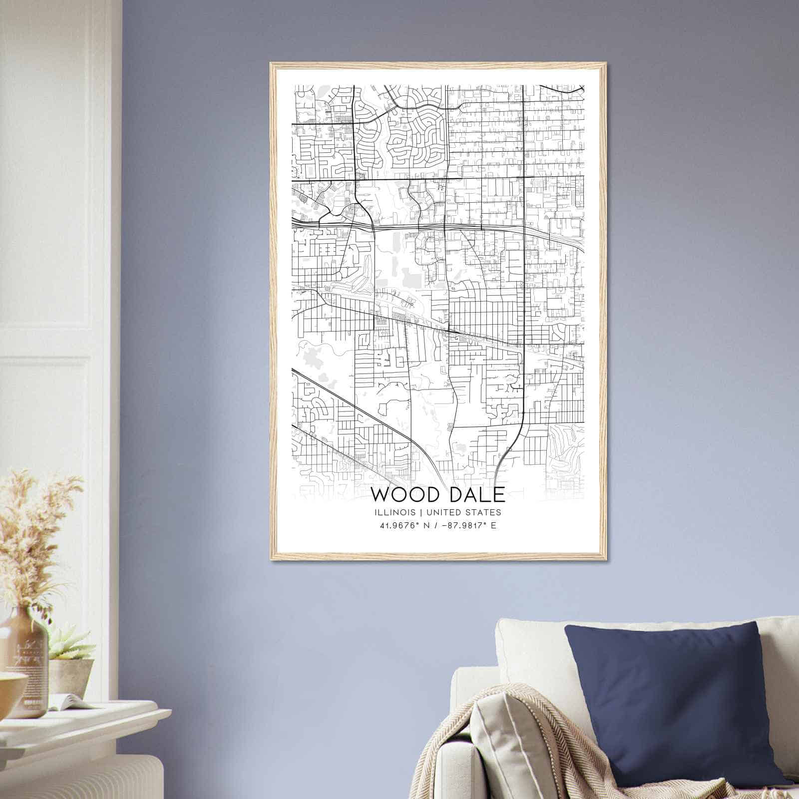 Wood Dale Illinois Map Poster Modern Home Decor Wall Art Print 