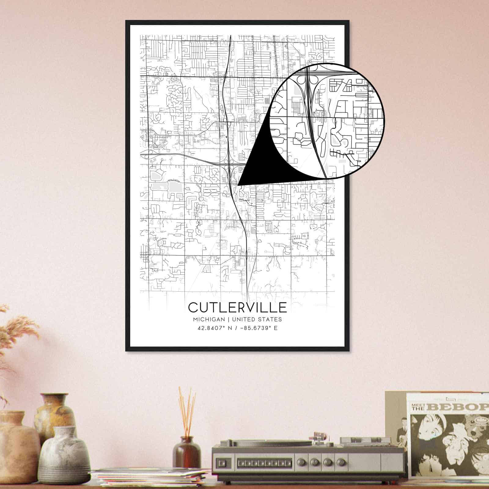 Cutlerville Michigan Map Poster Modern Home Decor Wall Art Print 