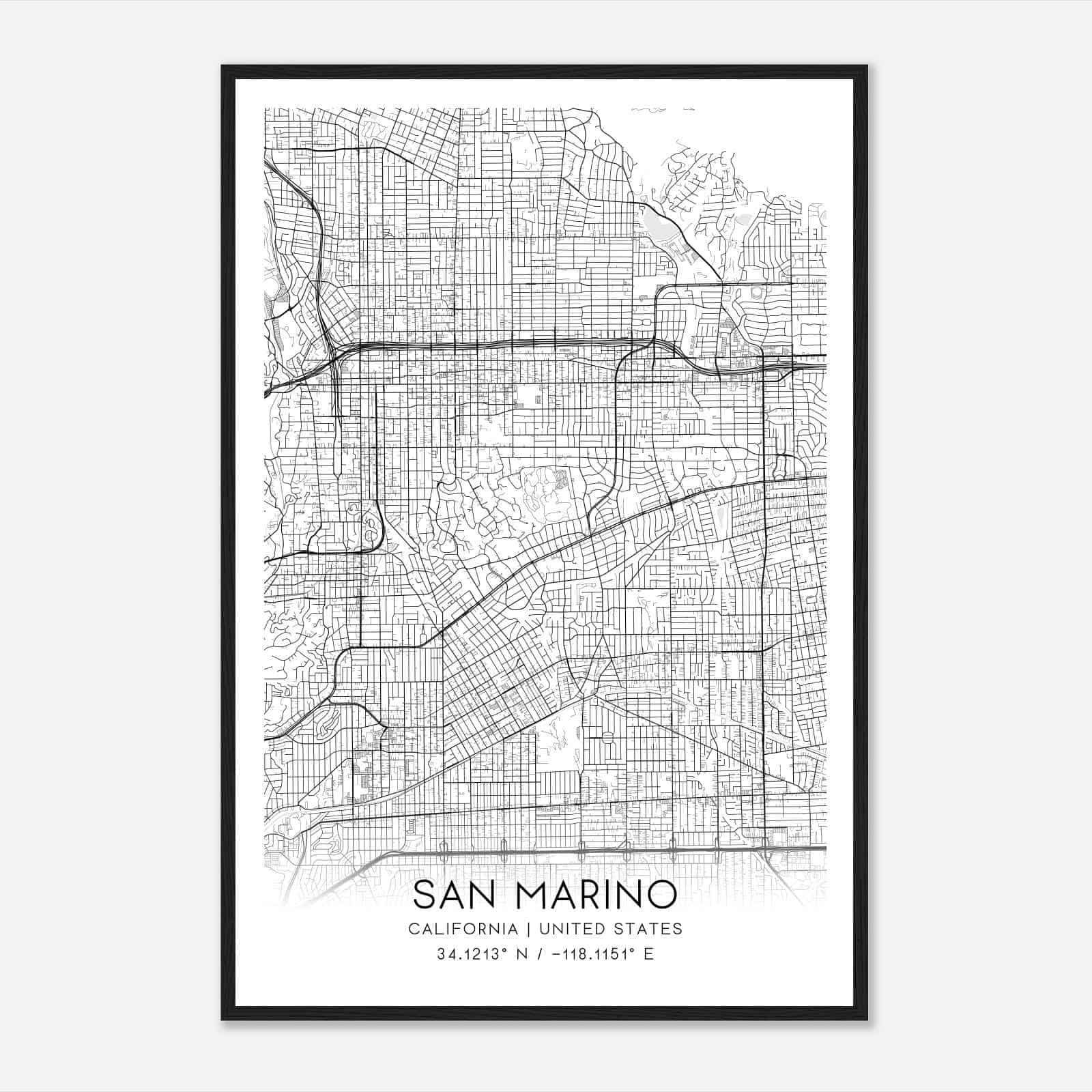 San Marino California Map Poster Modern Home Decor Wall Art Print 