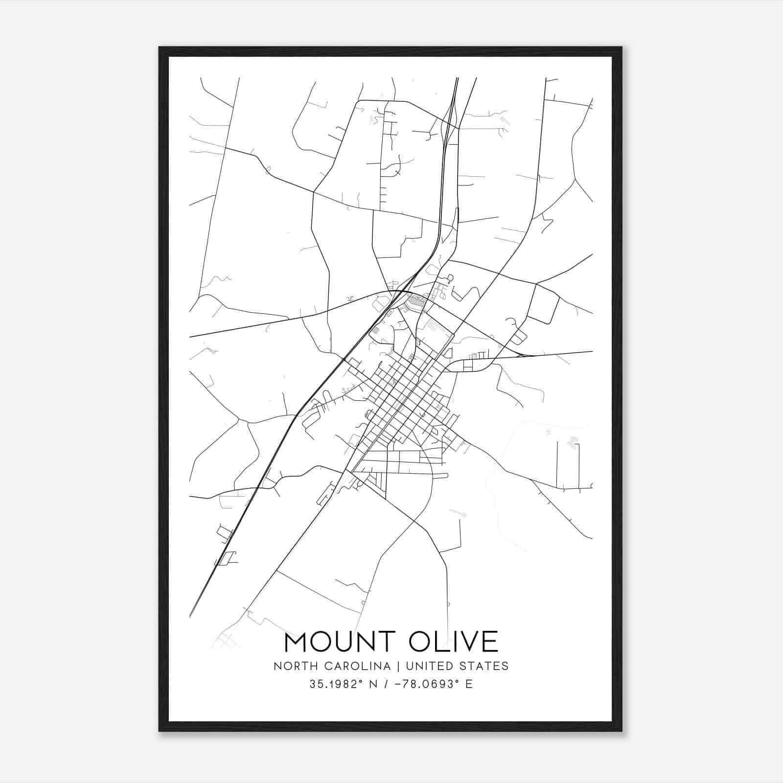 Mount Olive North Carolina Map Poster Modern Home Decor Wall Art Print 
