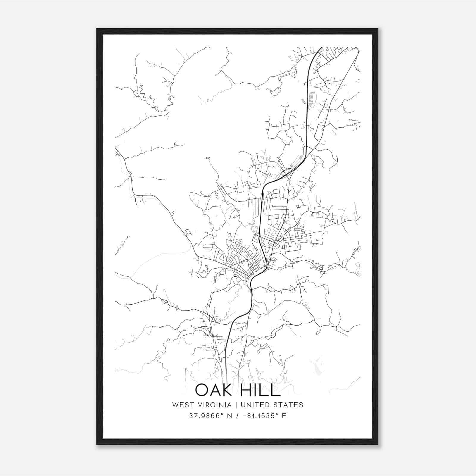 Oak Hill West Virginia Map Poster Modern Home Decor Wall Art Print 
