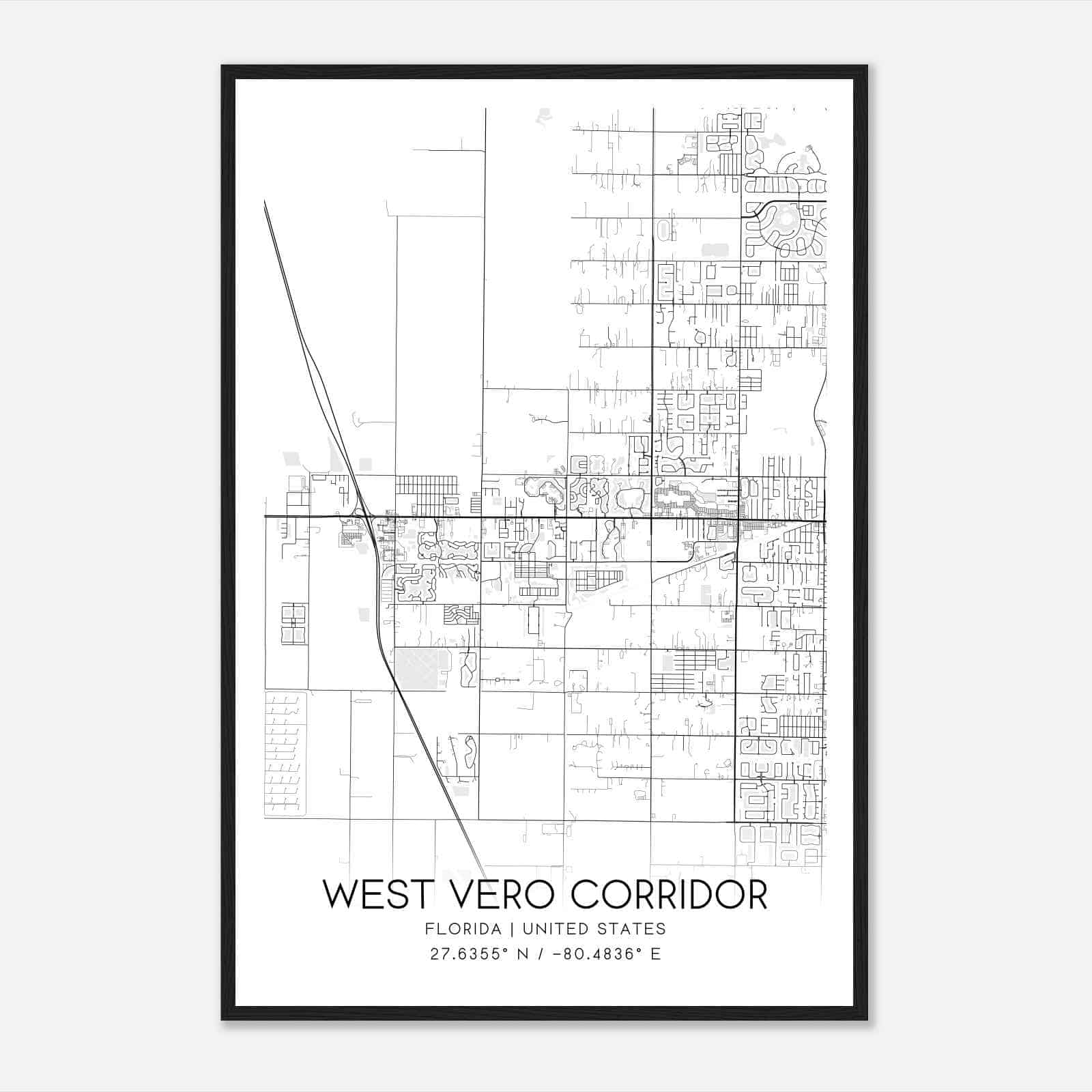 West Vero Corridor Florida Map Poster Modern Home Decor Wall Art Print 