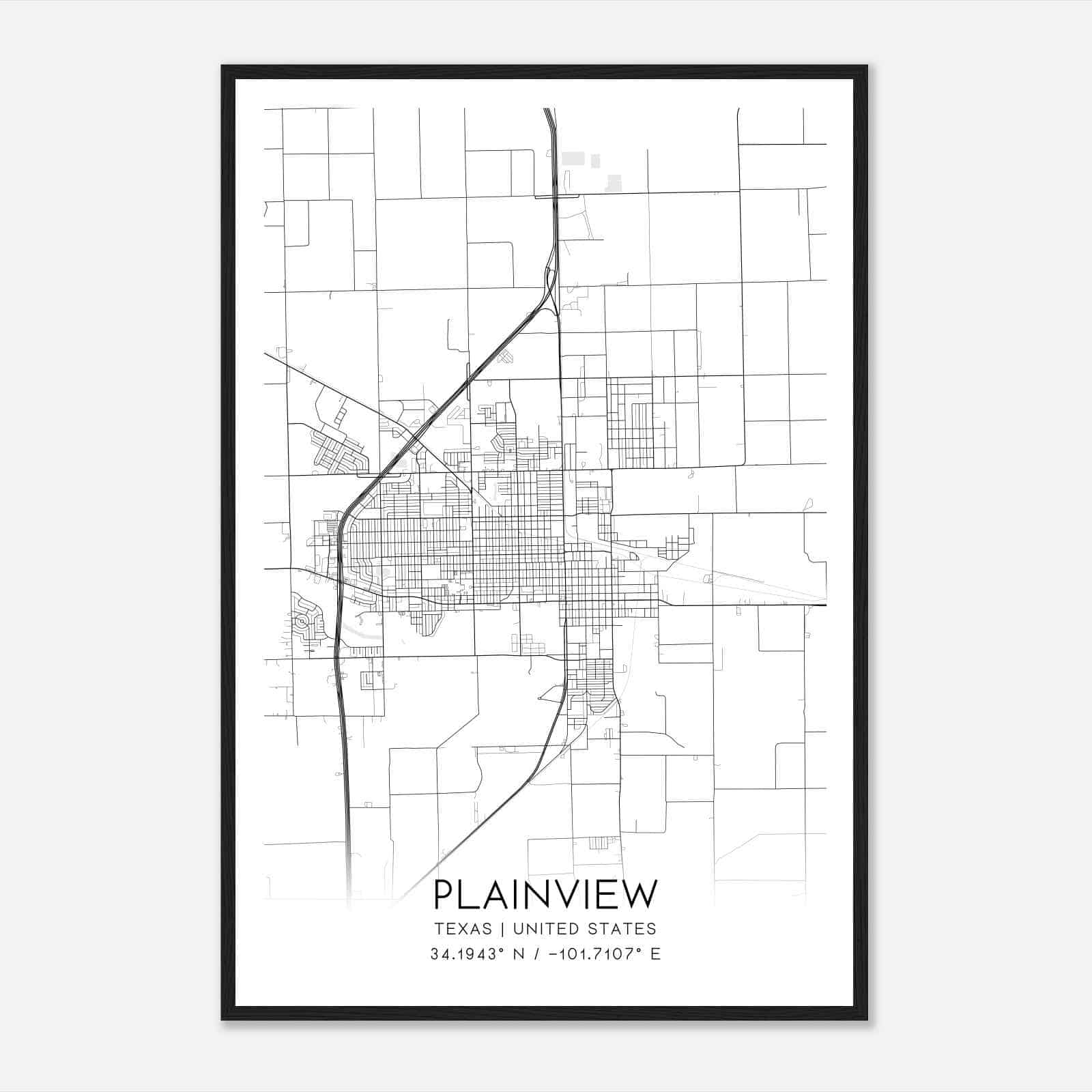 Plainview Texas Map Poster Modern Home Decor Wall Art Print Custom 