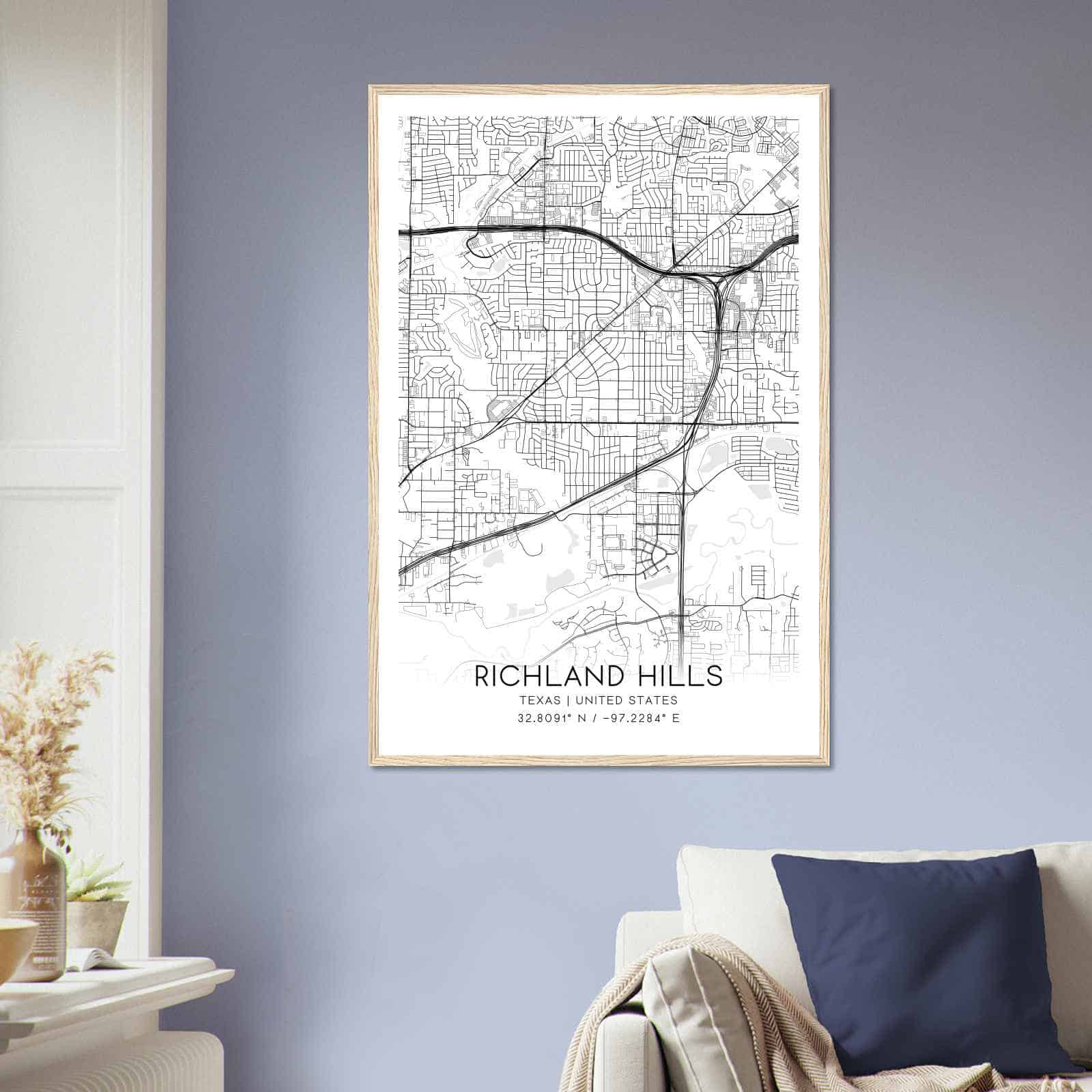 Richland Hills Texas Map Poster Modern Home Decor Wall Art Print 