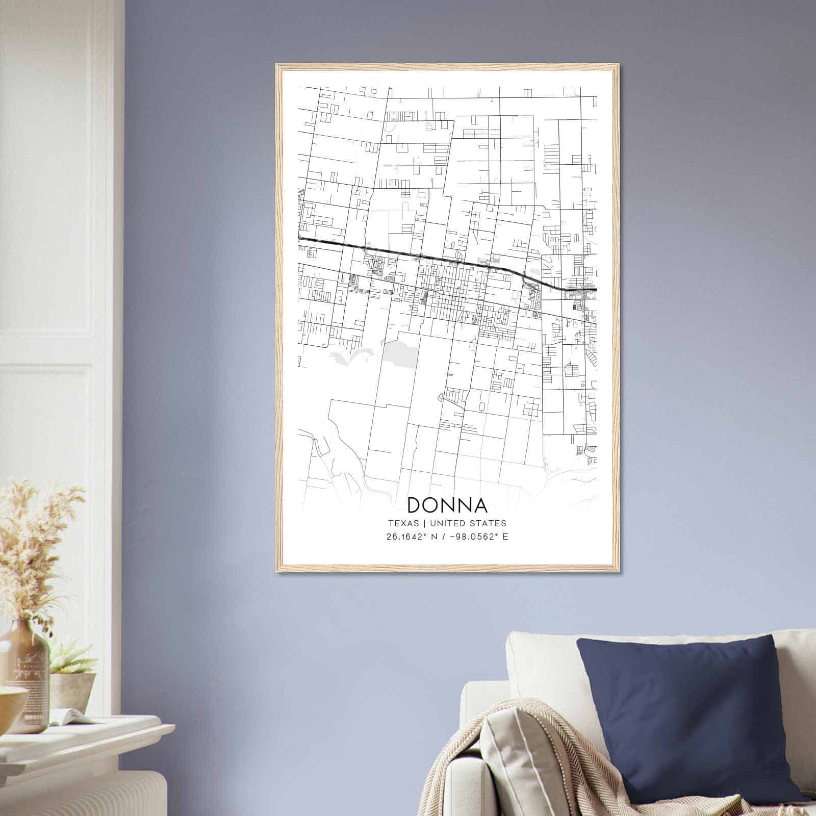 Donna Texas Map Poster Modern Home Decor Wall Art Print Custom Maps 