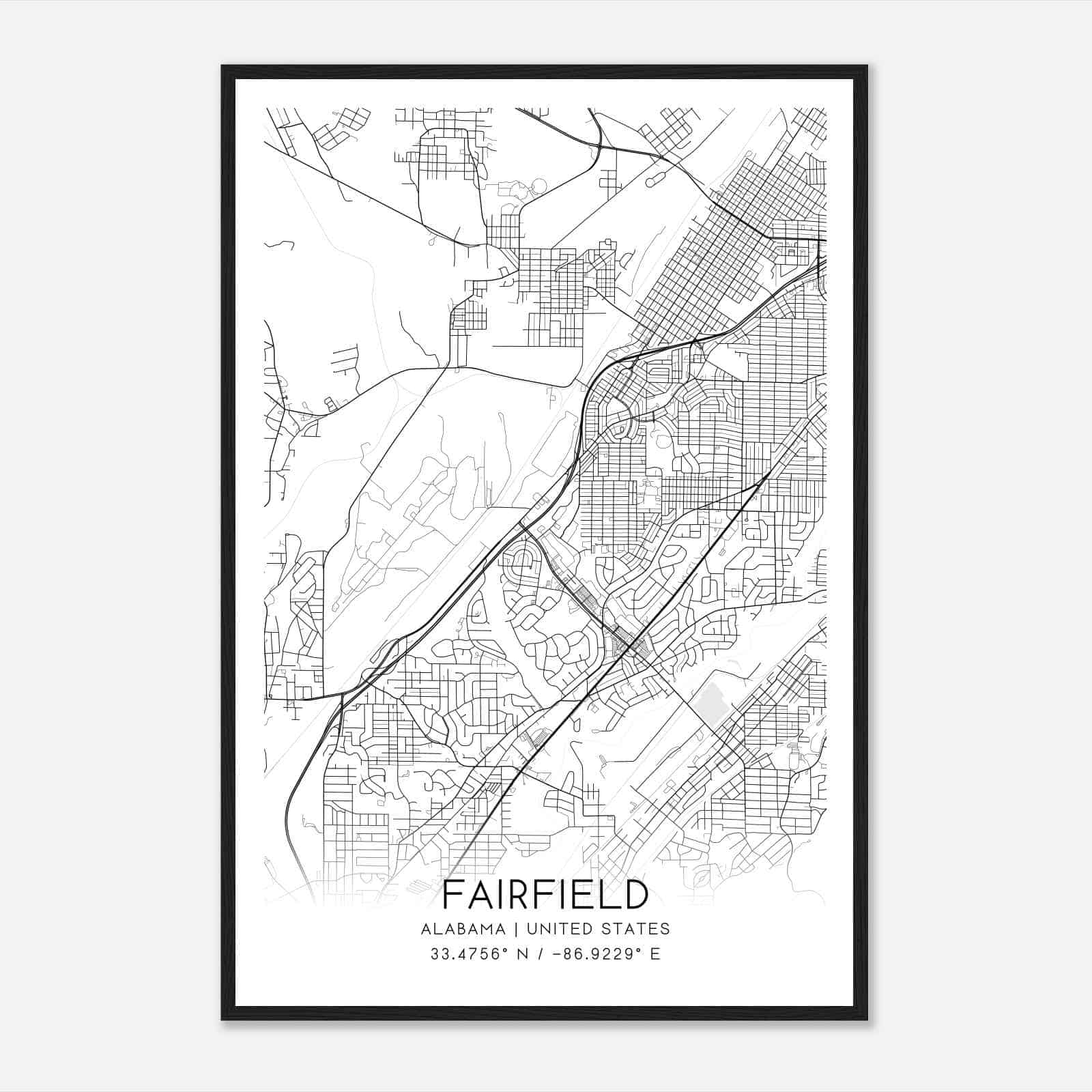 Fairfield Alabama Map Poster Modern Home Decor Wall Art Print Custom 