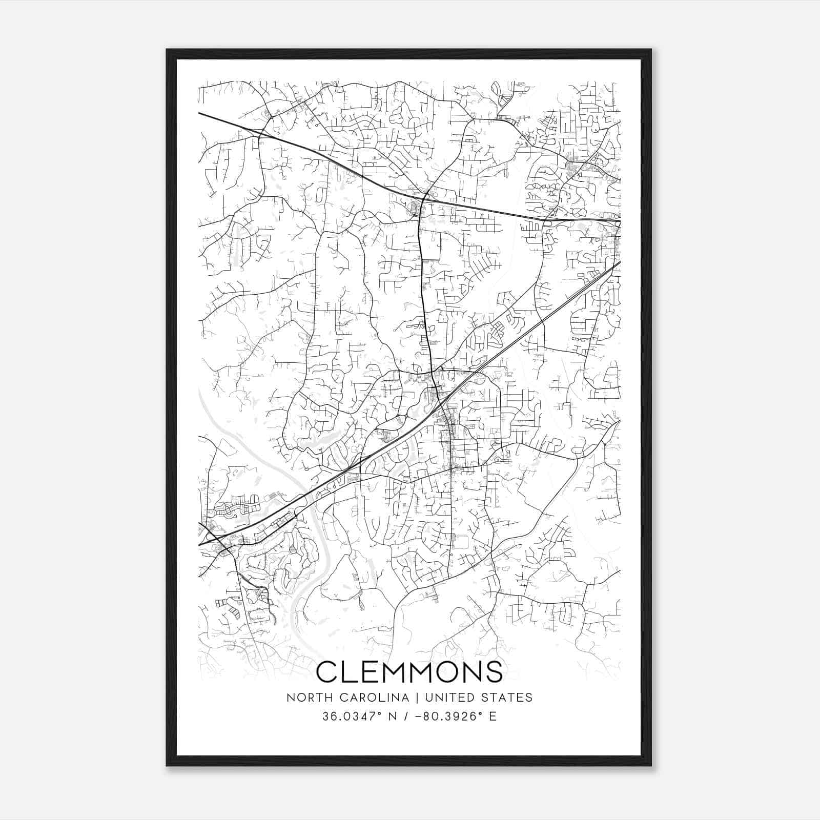 Clemmons North Carolina Map Poster Modern Home Decor Wall Art Print 