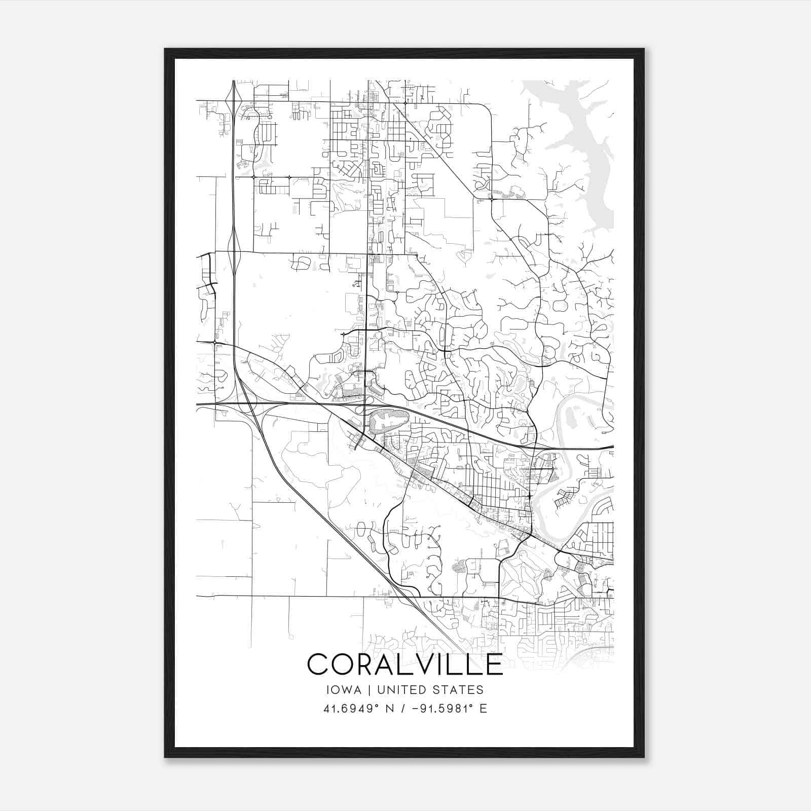 Coralville Iowa Map Poster Modern Home Decor Wall Art Print Custom 