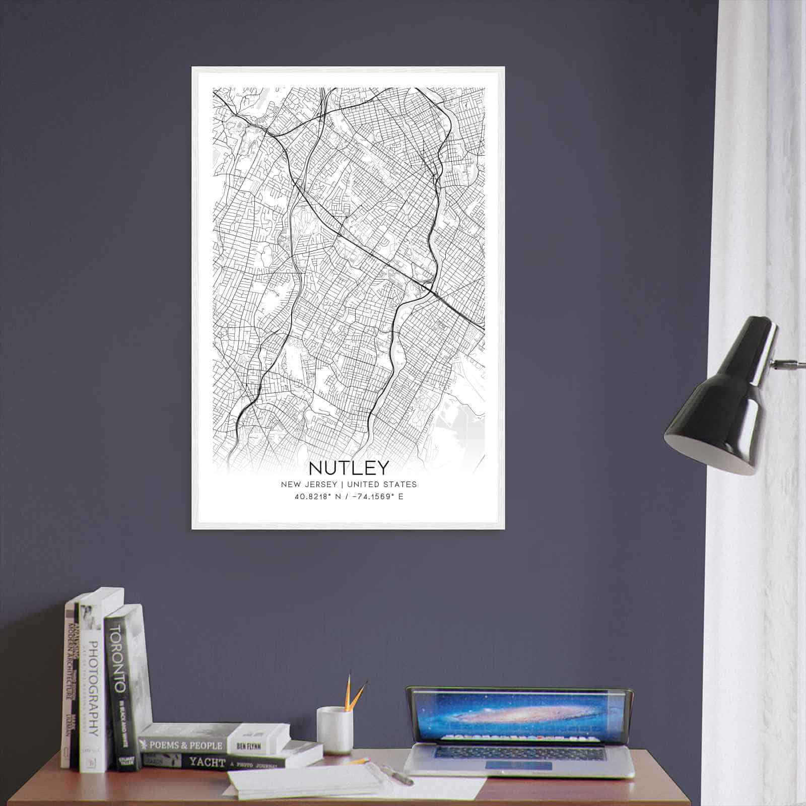 Nutley New Jersey Map Poster Modern Home Decor Wall Art Print Custom 